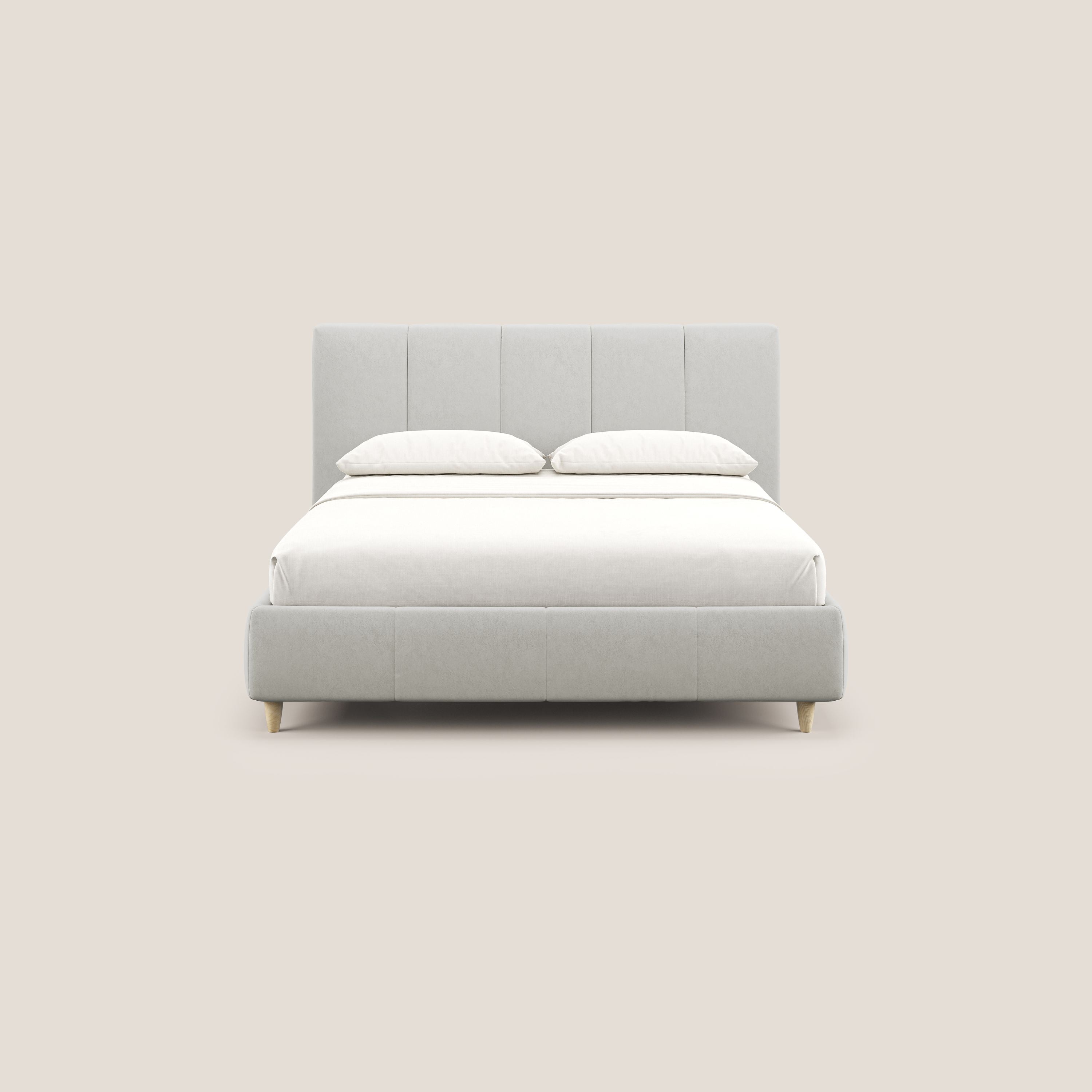 Laura letto imbottito contenitore e sfoderabile in microfibra velluto impermeabile T09 panna - divani.store