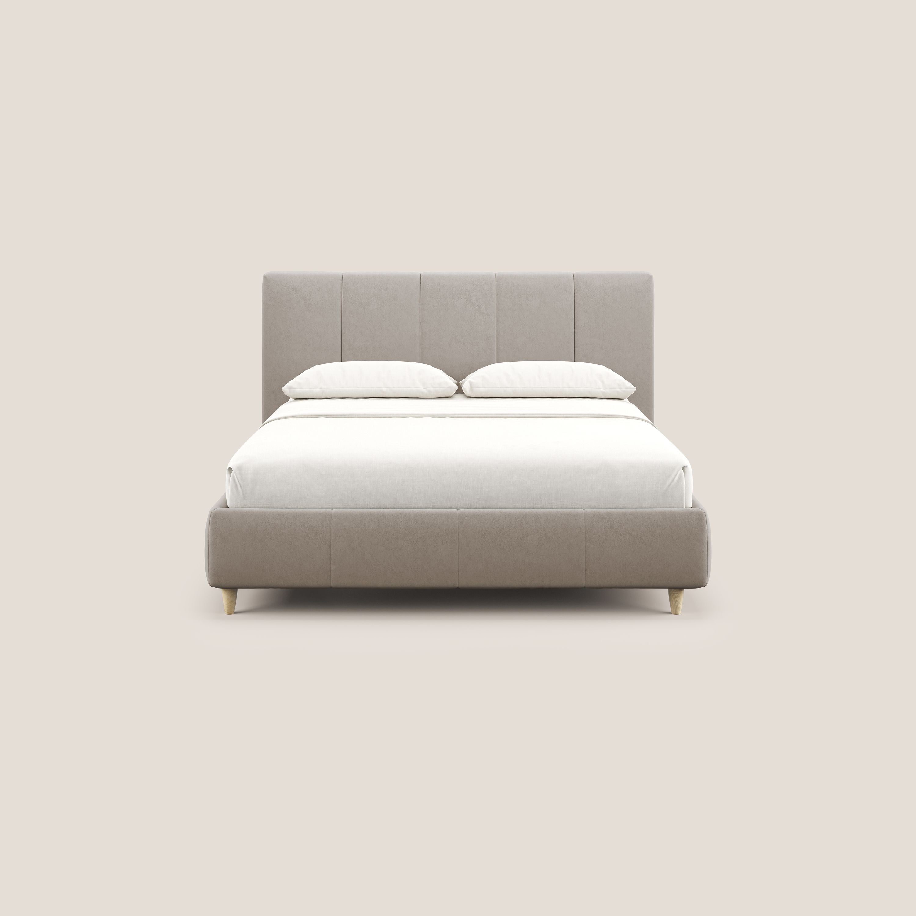 Laura letto imbottito contenitore e sfoderabile in microfibra velluto impermeabile T09 tortora - divani.store