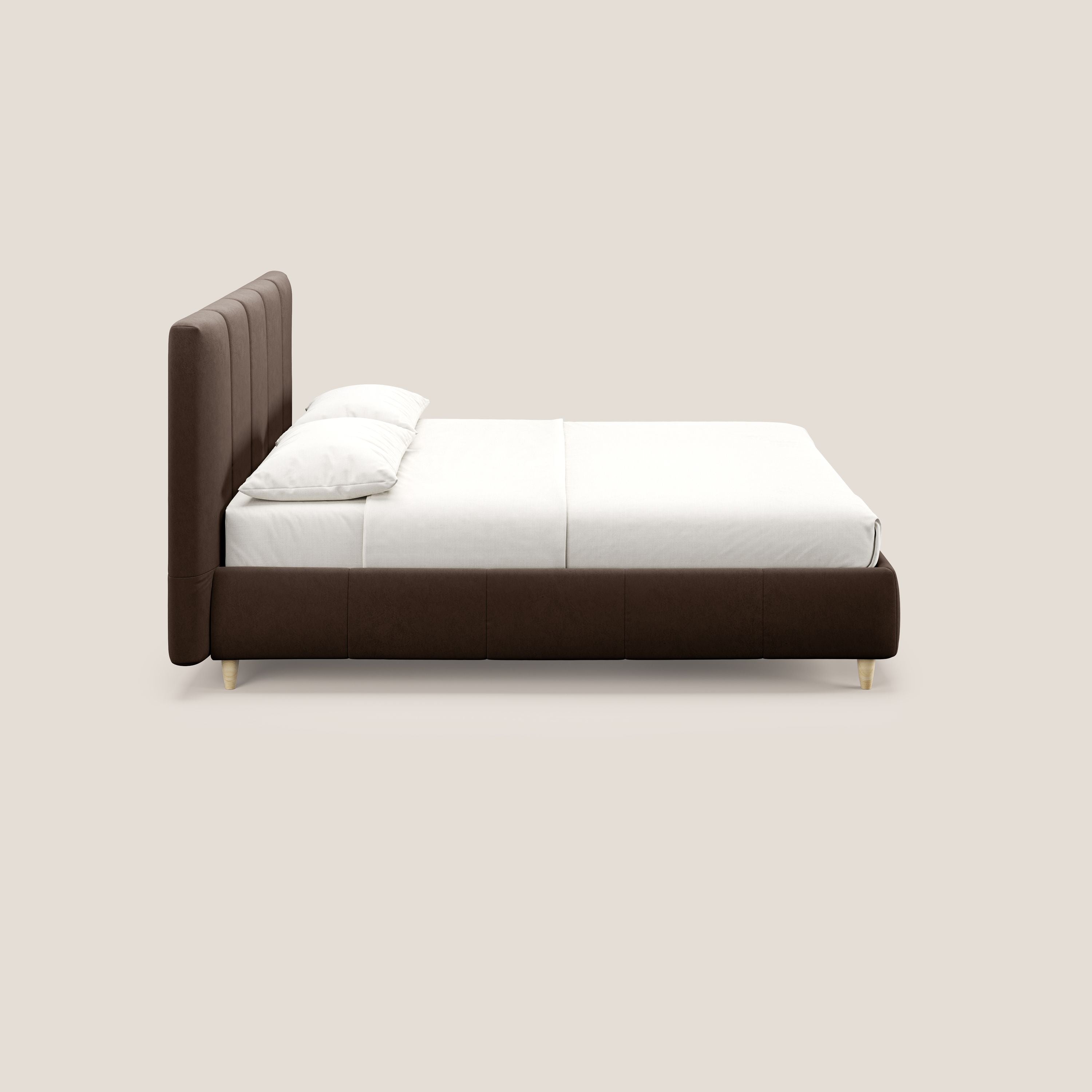Laura letto imbottito contenitore e sfoderabile in microfibra velluto impermeabile T09 marrone - divani.store