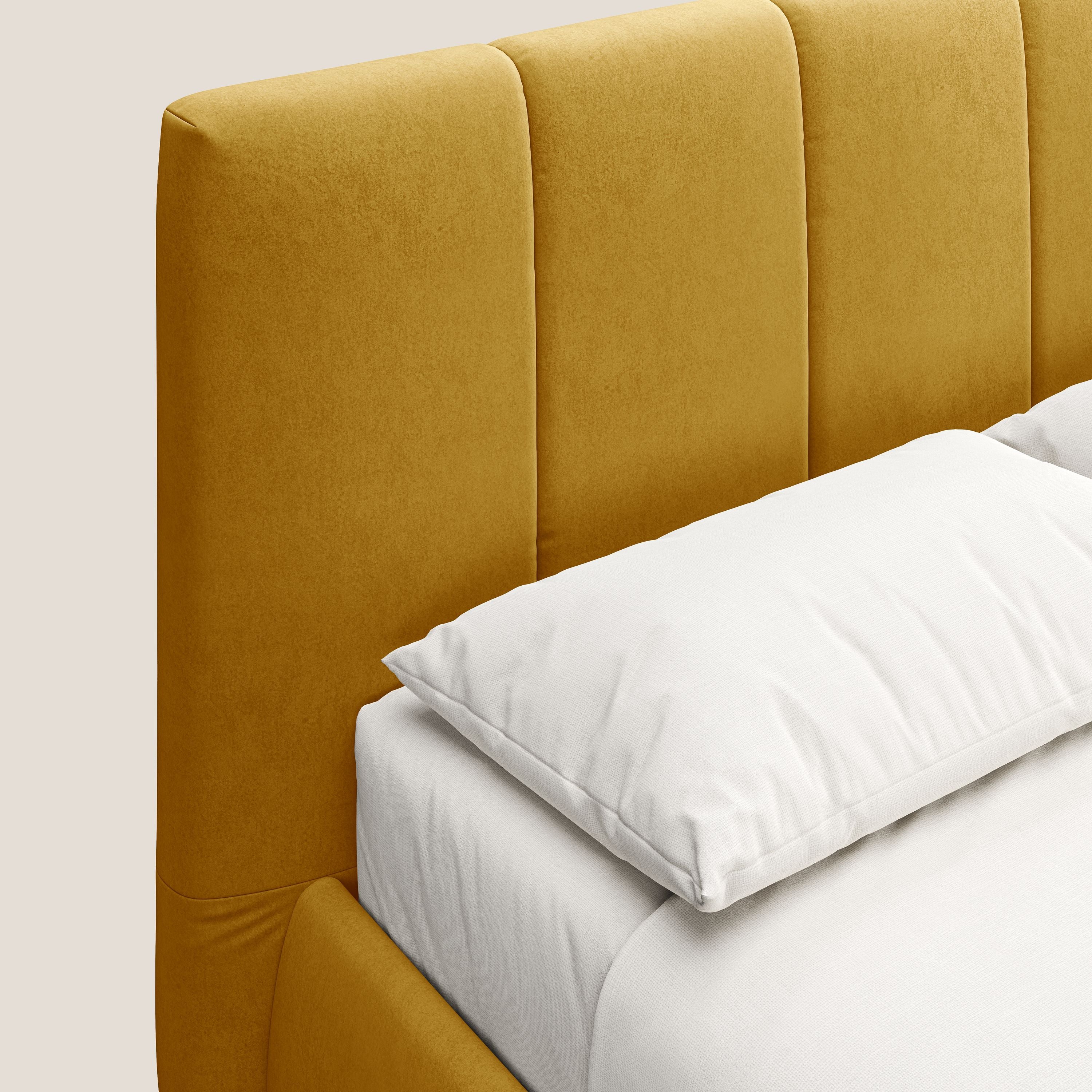 Laura letto imbottito contenitore e sfoderabile in microfibra velluto impermeabile T09 giallo - divani.store