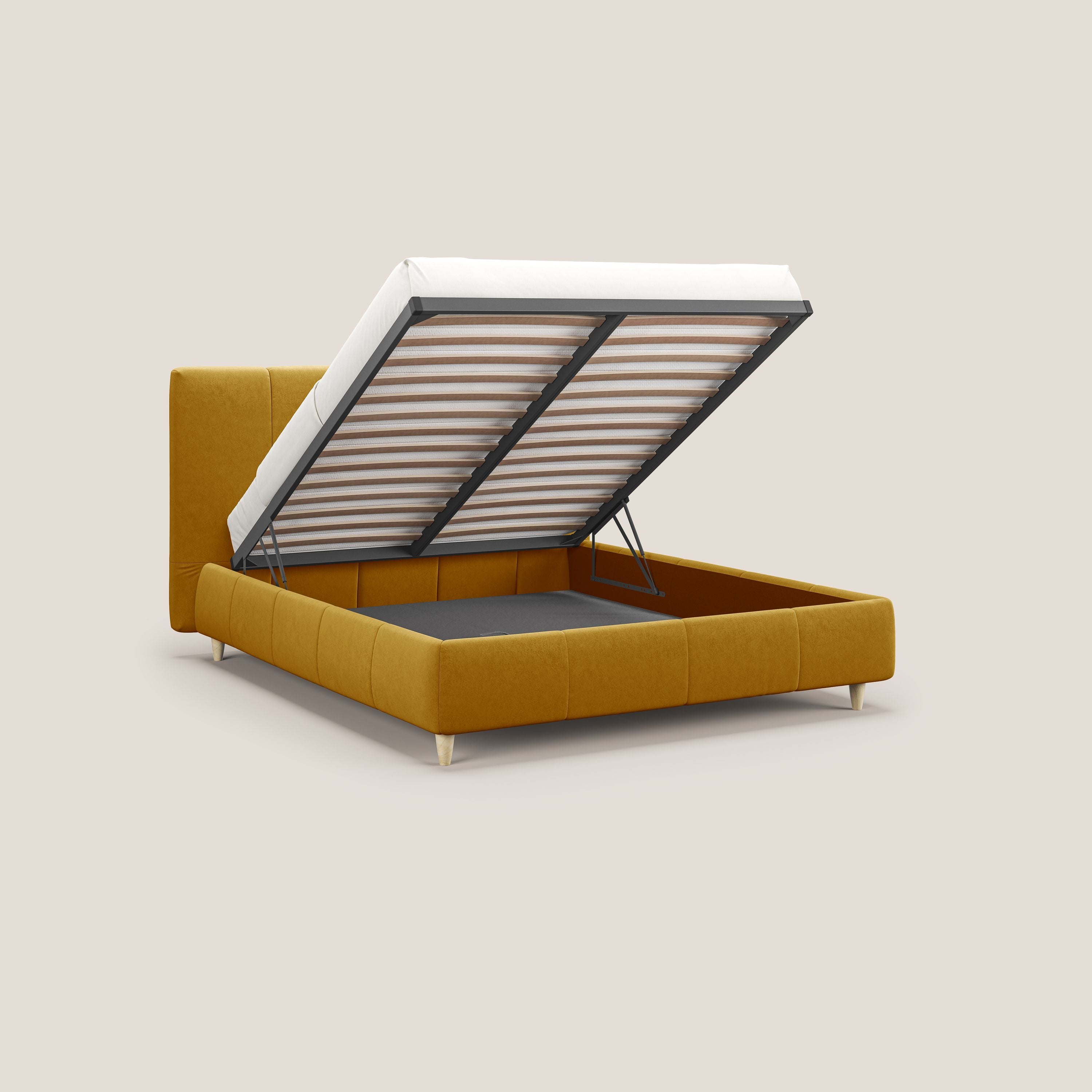 Laura letto imbottito contenitore e sfoderabile in microfibra velluto impermeabile T09 giallo - divani.store