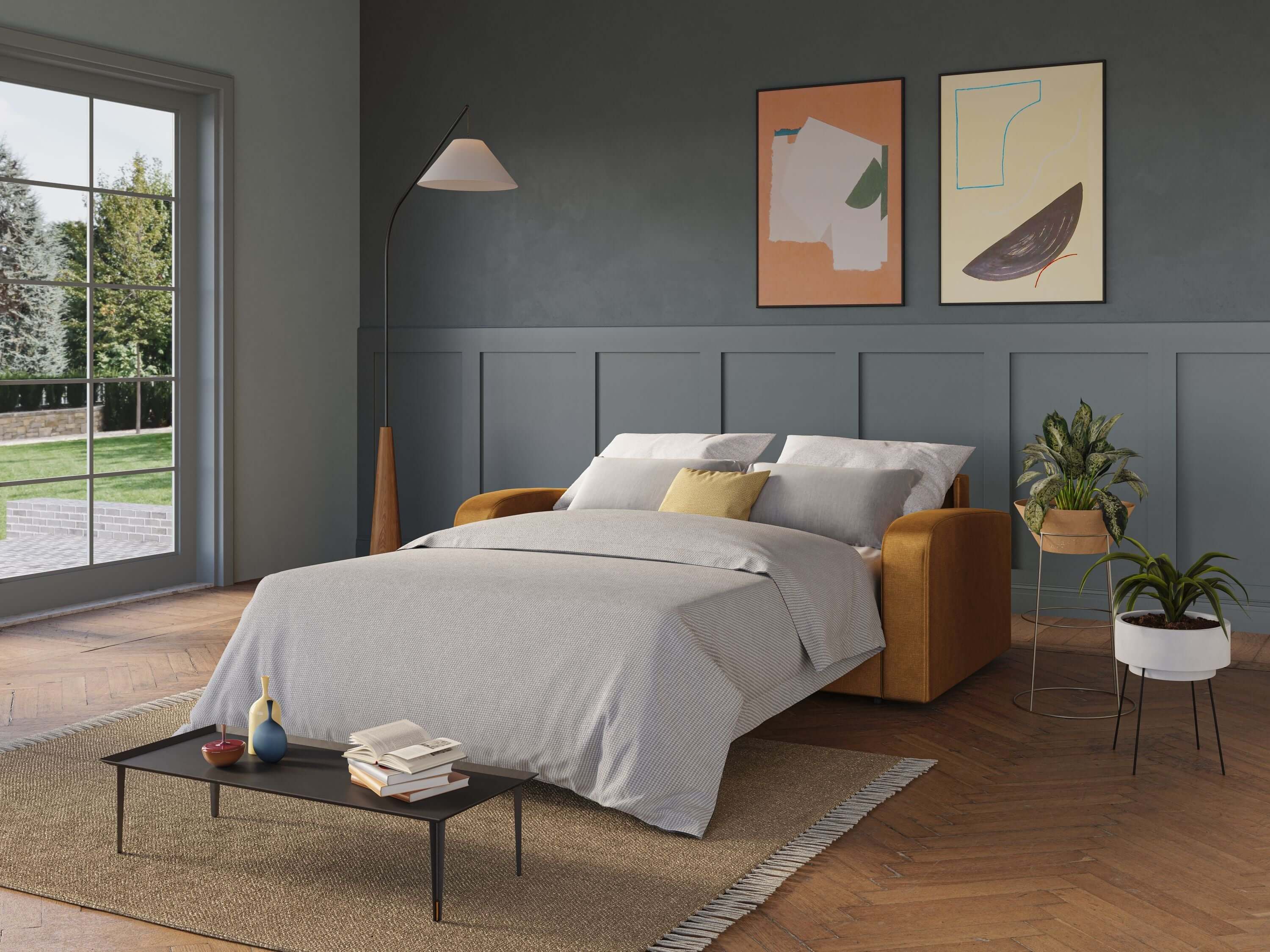 Lebron Divano letto matrimoniale in velluto morbido T01 oro - divani.store