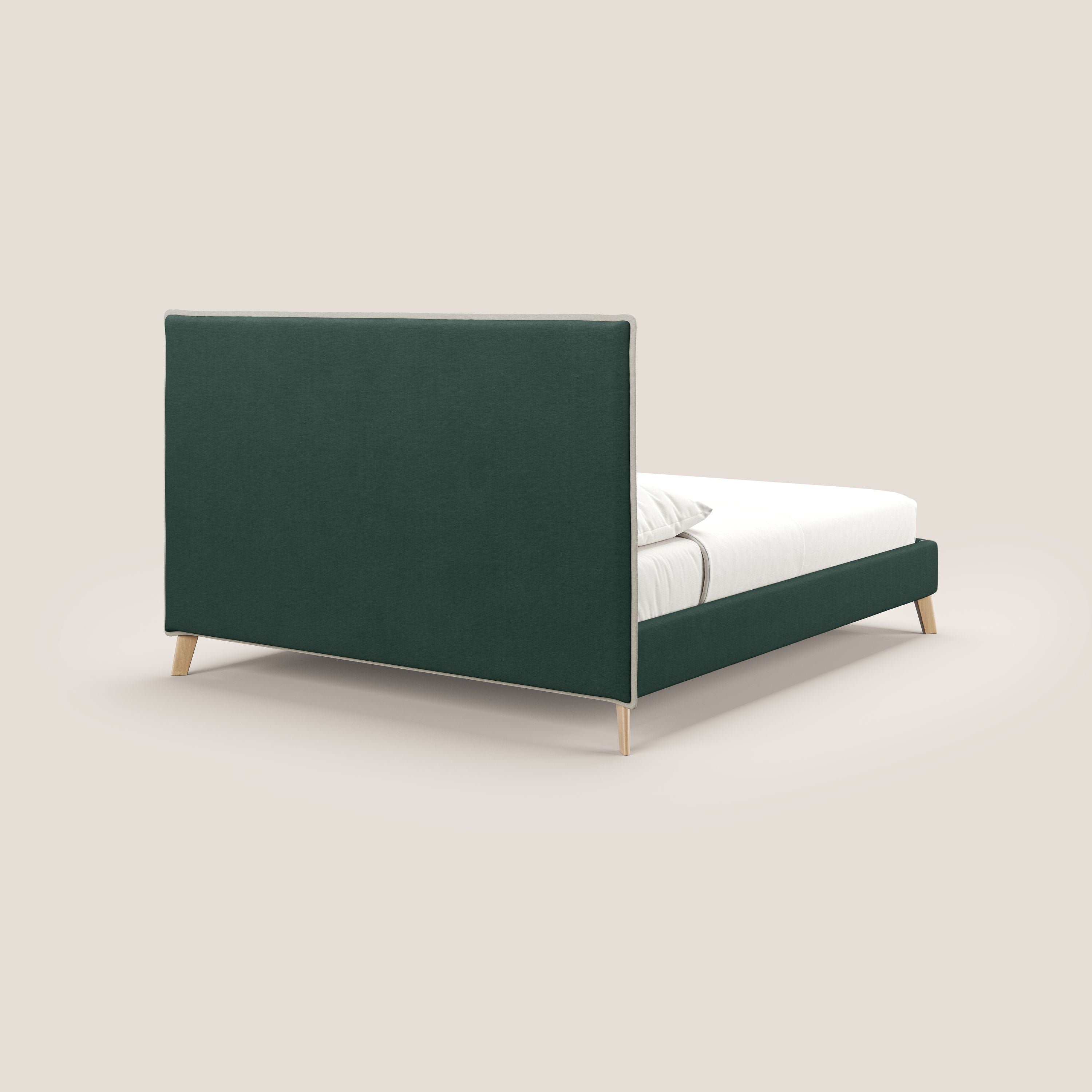 Leila letto imbottito con piedini legno in tessuto smacchiabile T17 verde - tortora - divani.store