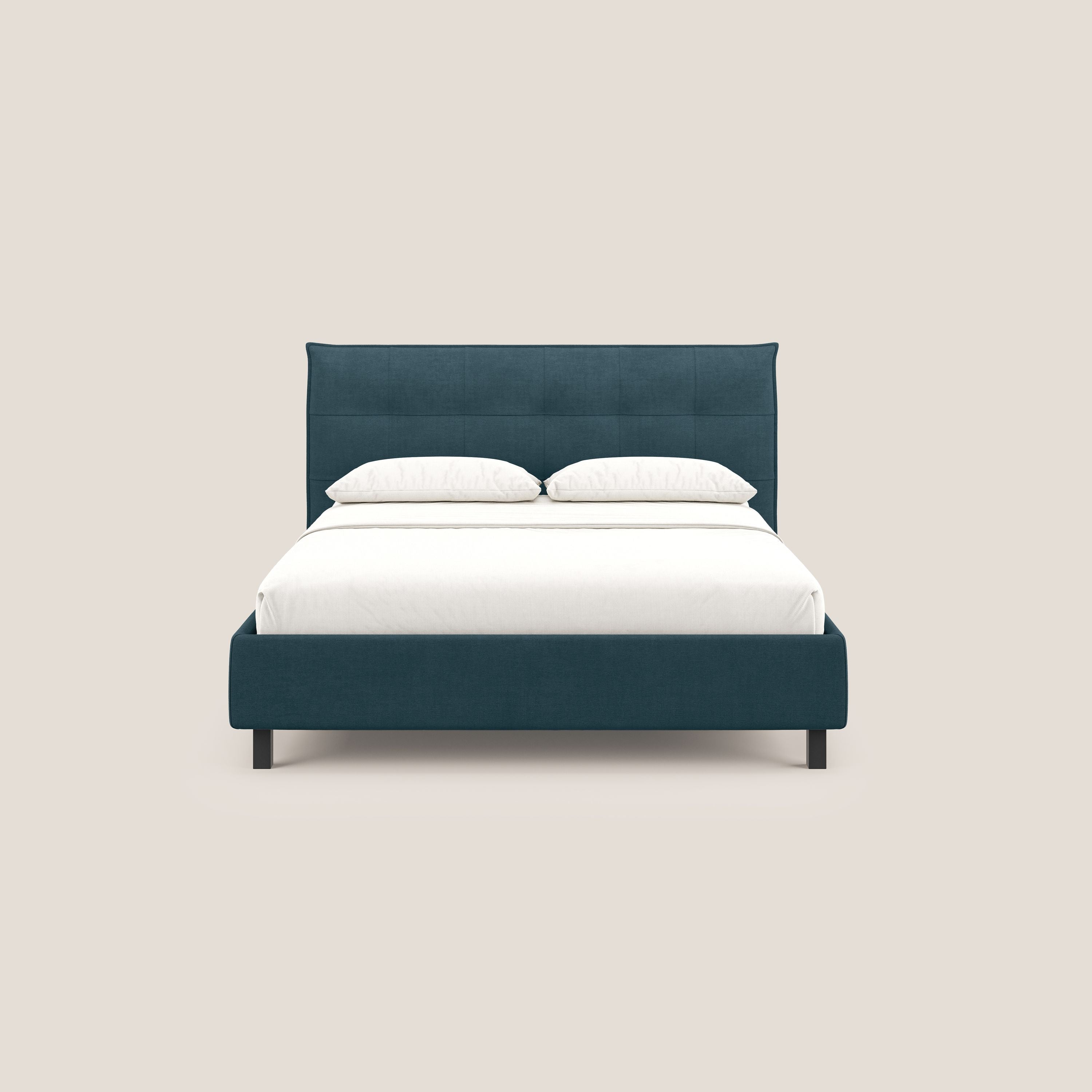 Liam letto contenitore con testata trapuntata in tessuto smacchiabile T17 petrolio - divani.store