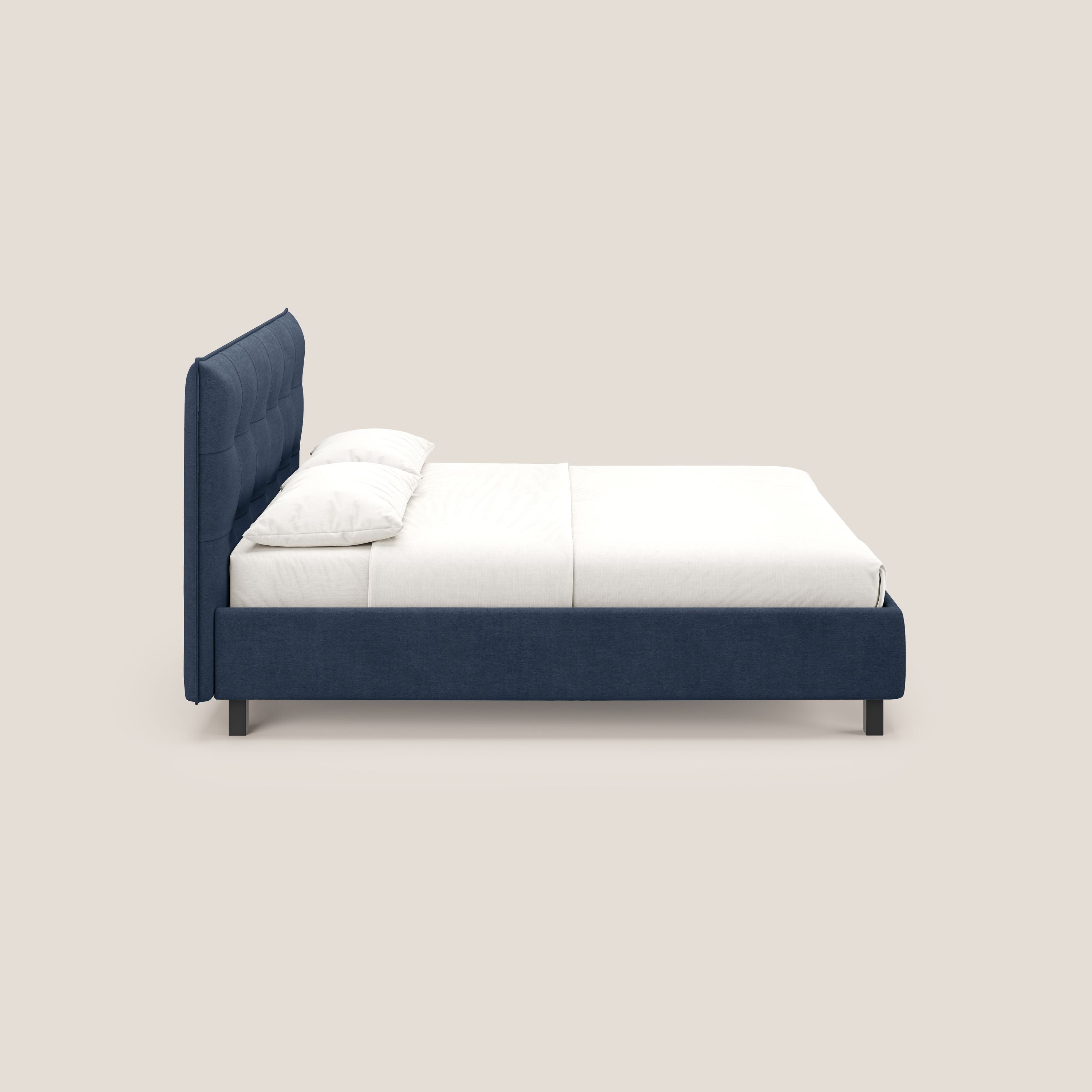 Liam letto contenitore con testata trapuntata in tessuto smacchiabile T17 blu - divani.store