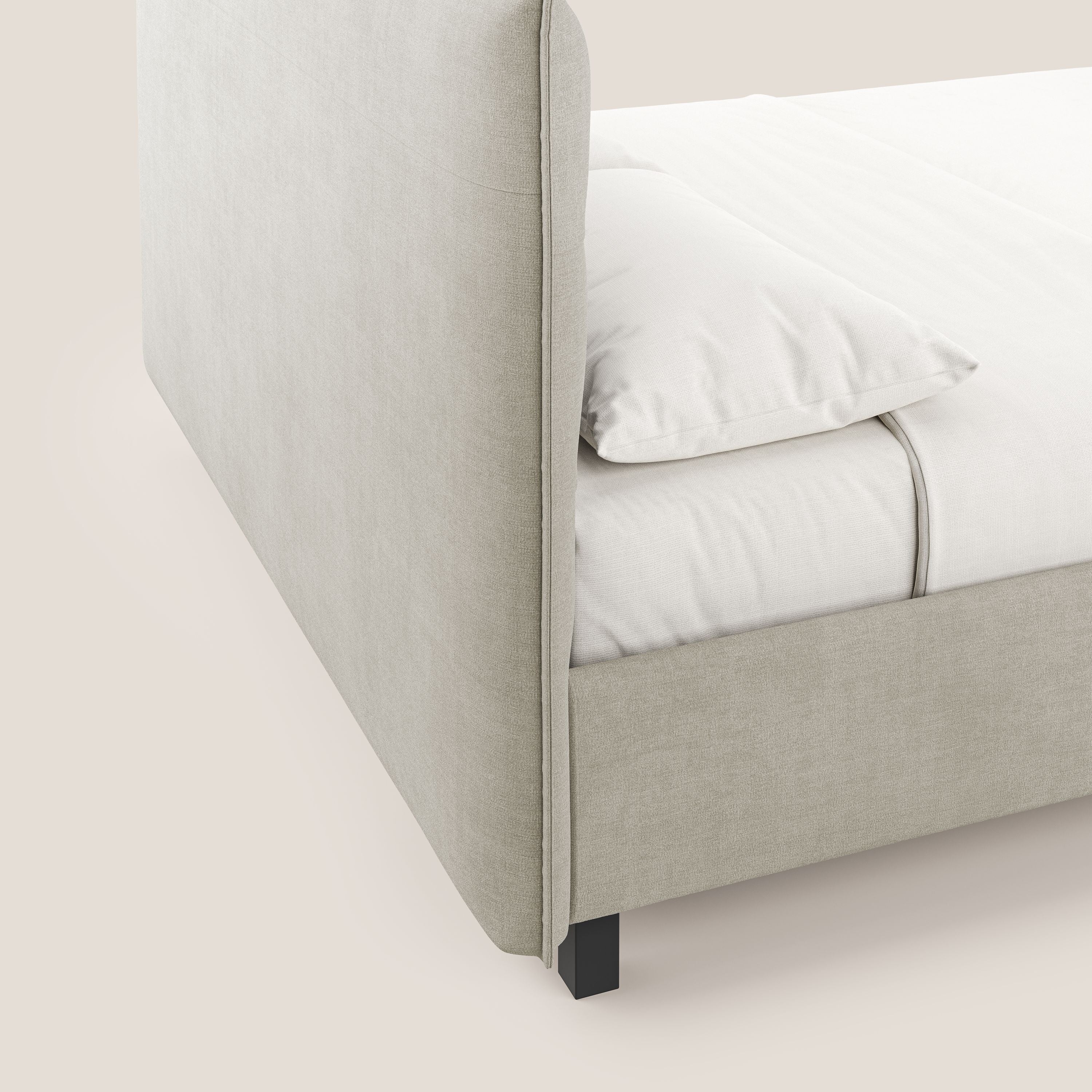 Liam letto contenitore con testata trapuntata in tessuto smacchiabile T17 panna - divani.store
