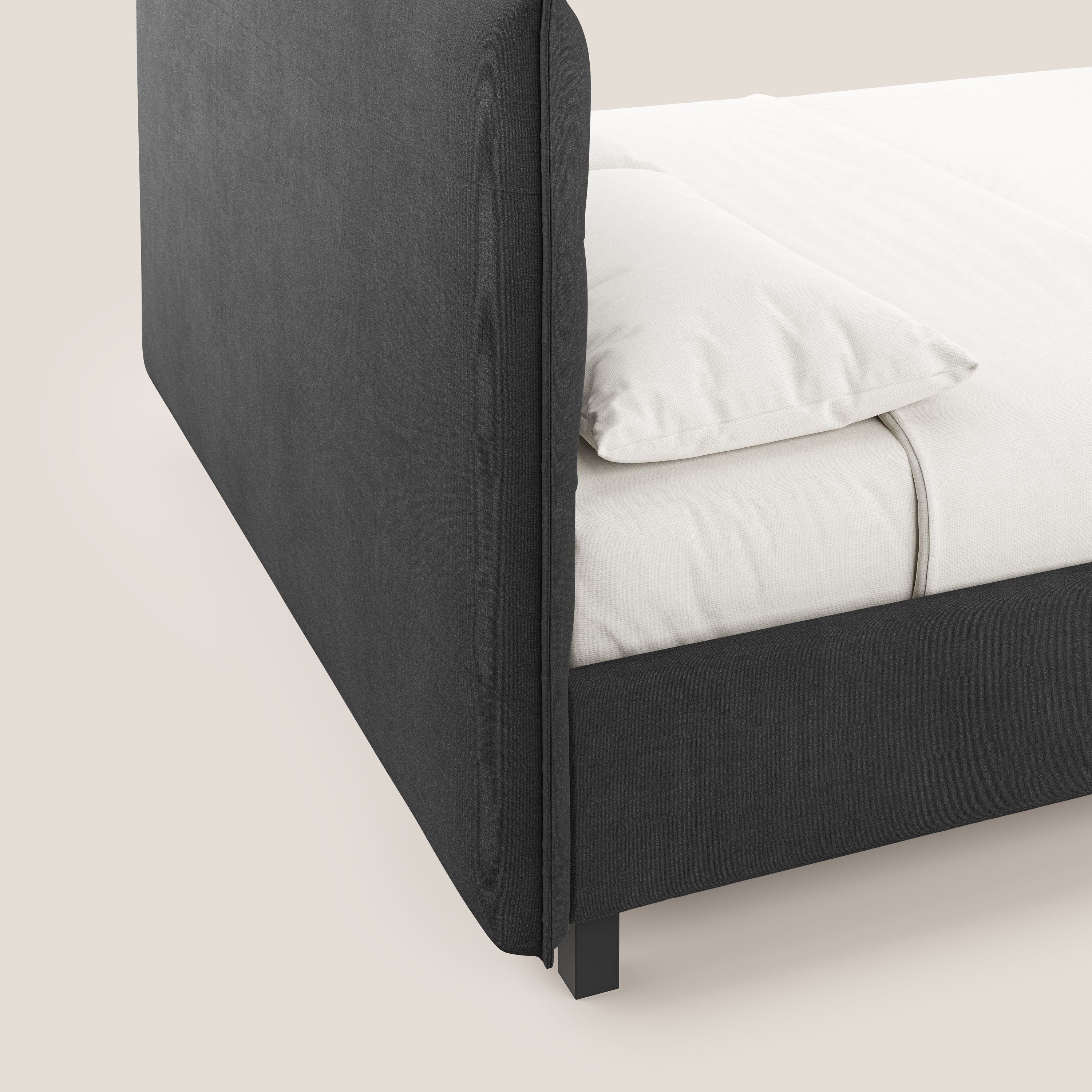 Liam letto contenitore con testata trapuntata in tessuto smacchiabile T17 antracite - divani.store