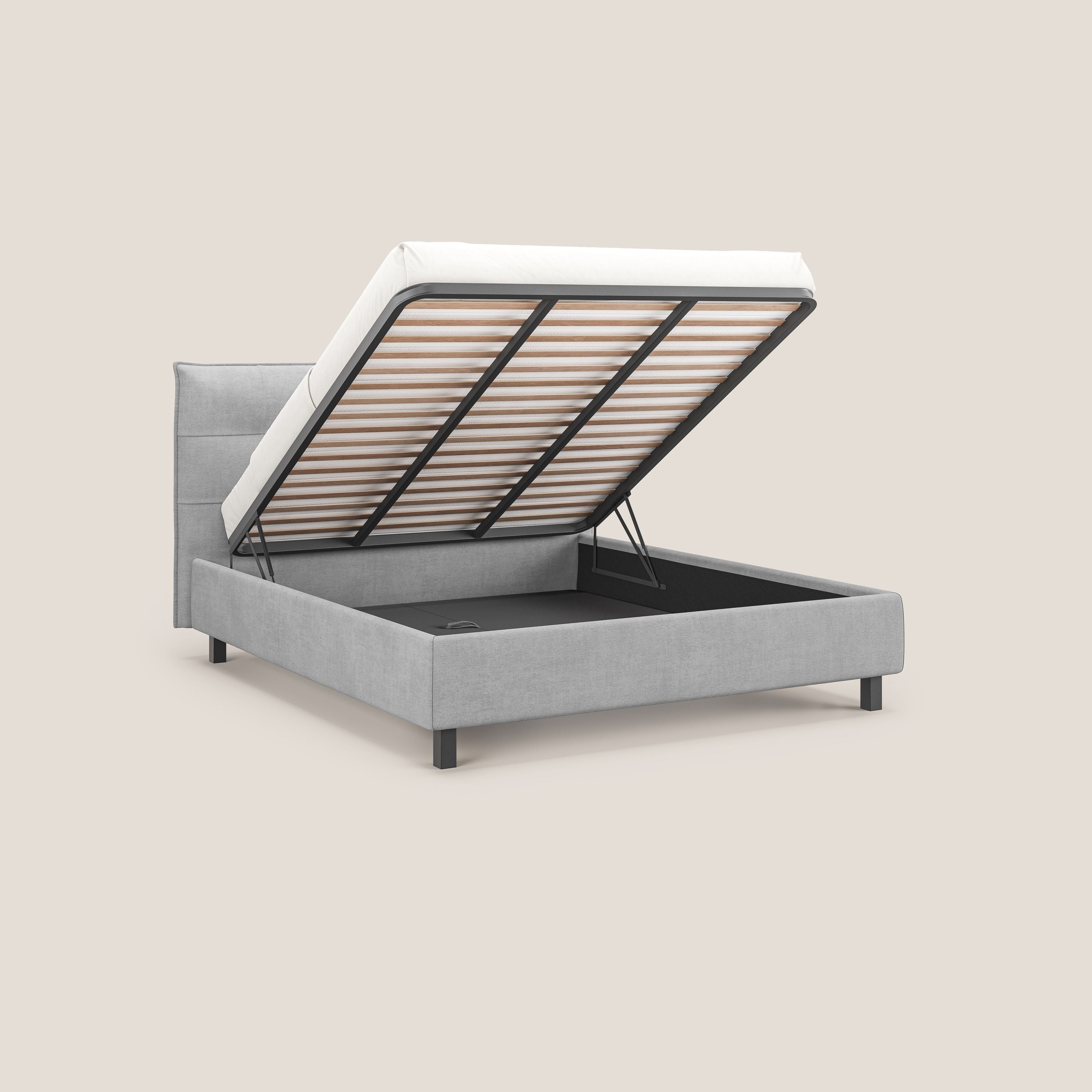 Liam letto contenitore con testata trapuntata in tessuto smacchiabile T17 grigio - divani.store
