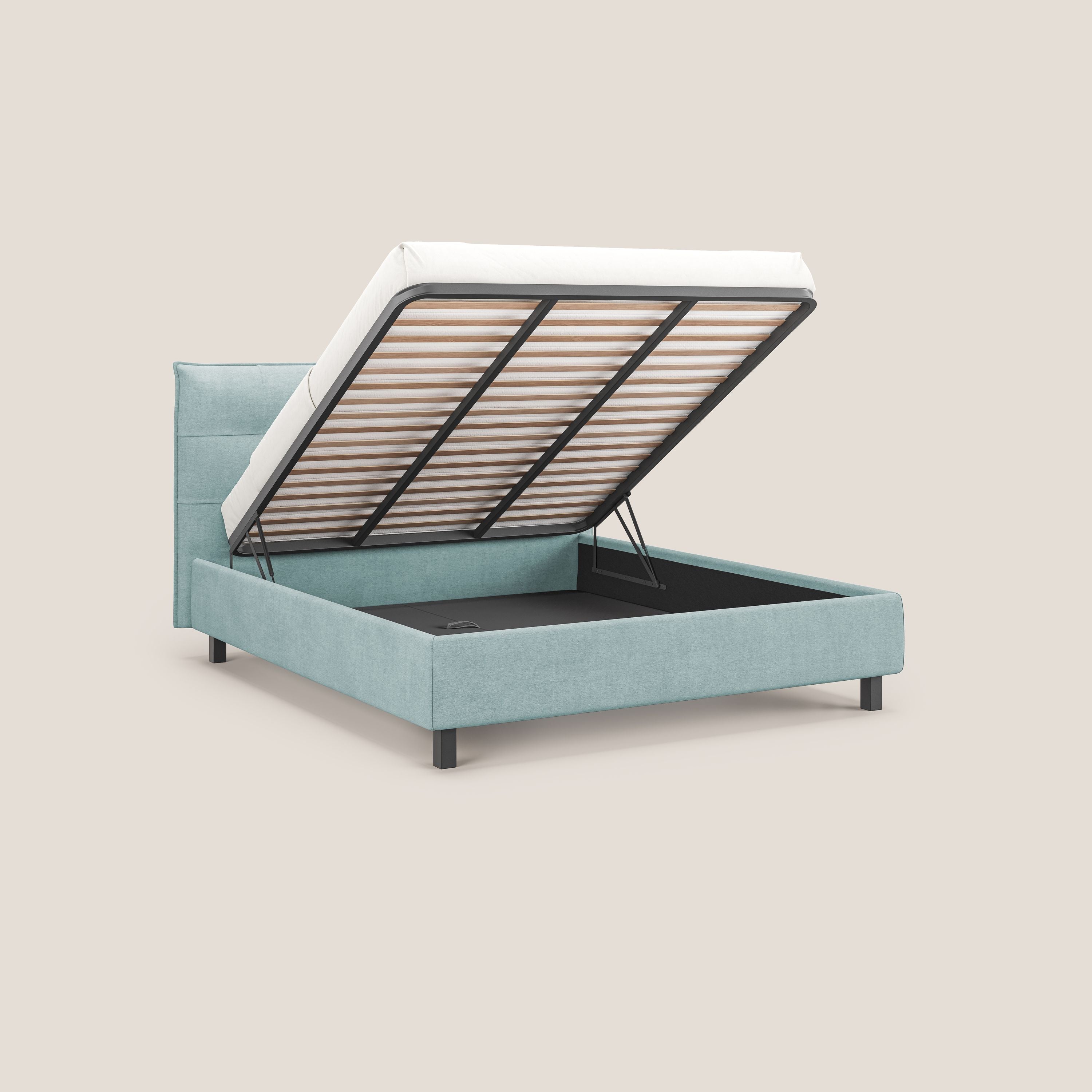 Liam letto contenitore con testata trapuntata in tessuto smacchiabile T17 verde acqua - divani.store