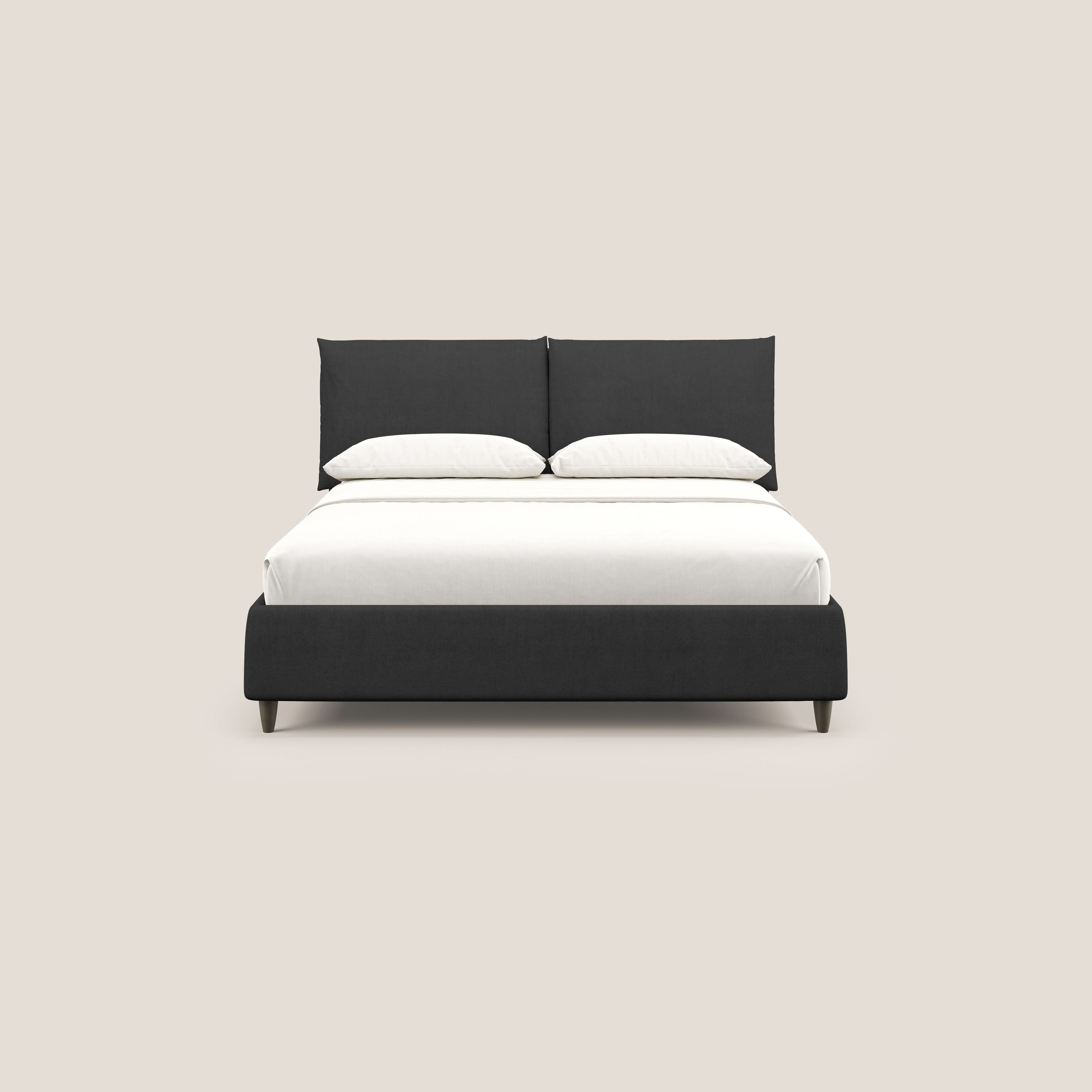 Mariana letto imbottito contenitore con cuscini in tessuto impermeabile T02 nero - divani.store