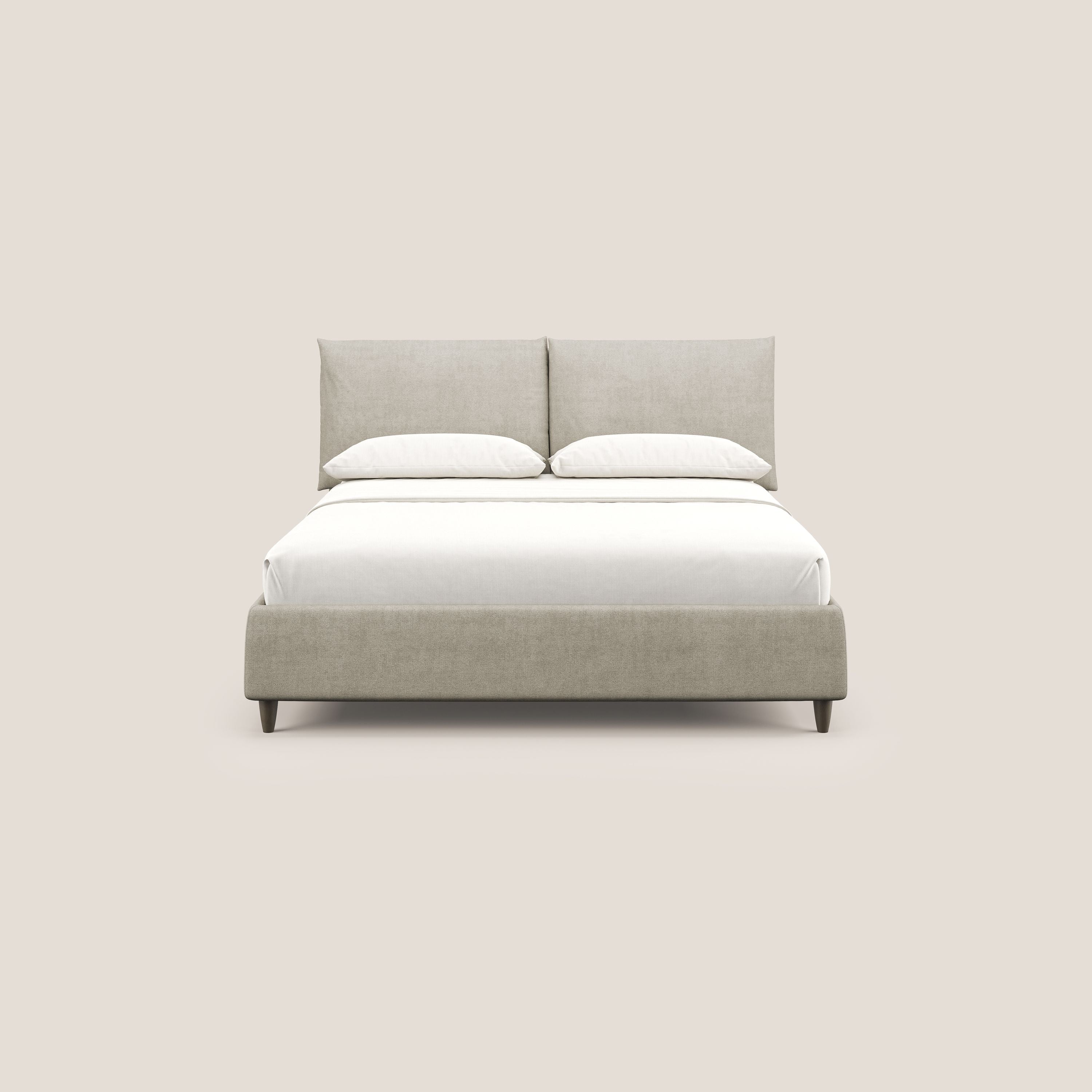 Mariana letto imbottito contenitore con cuscini in tessuto impermeabile T02 panna - divani.store