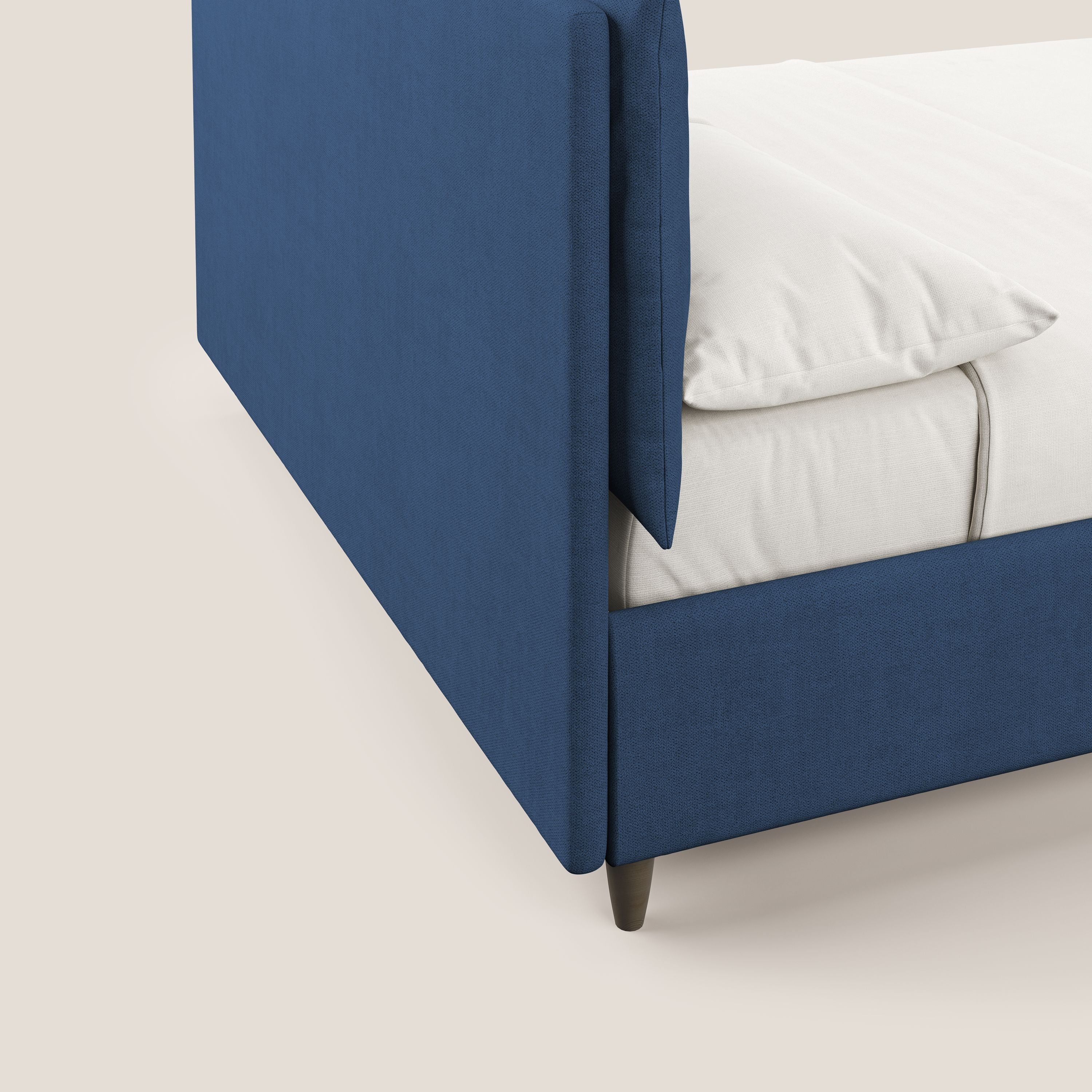 Mariana letto imbottito contenitore con cuscini in tessuto impermeabile T02 blu - divani.store