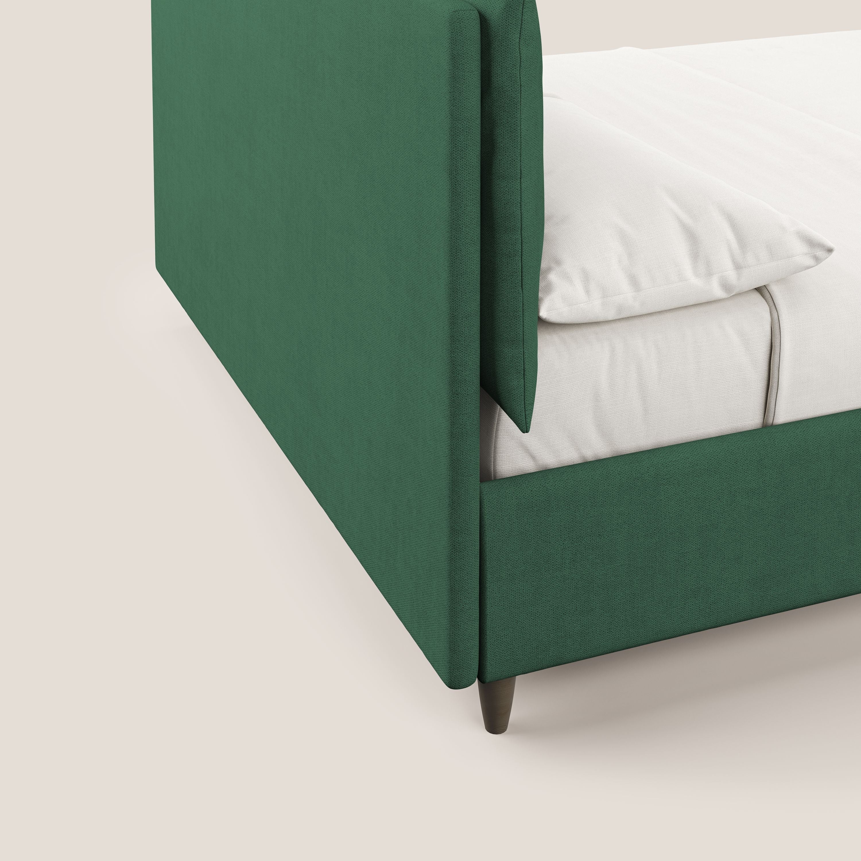 Mariana letto imbottito contenitore con cuscini in tessuto impermeabile T02 verde - divani.store