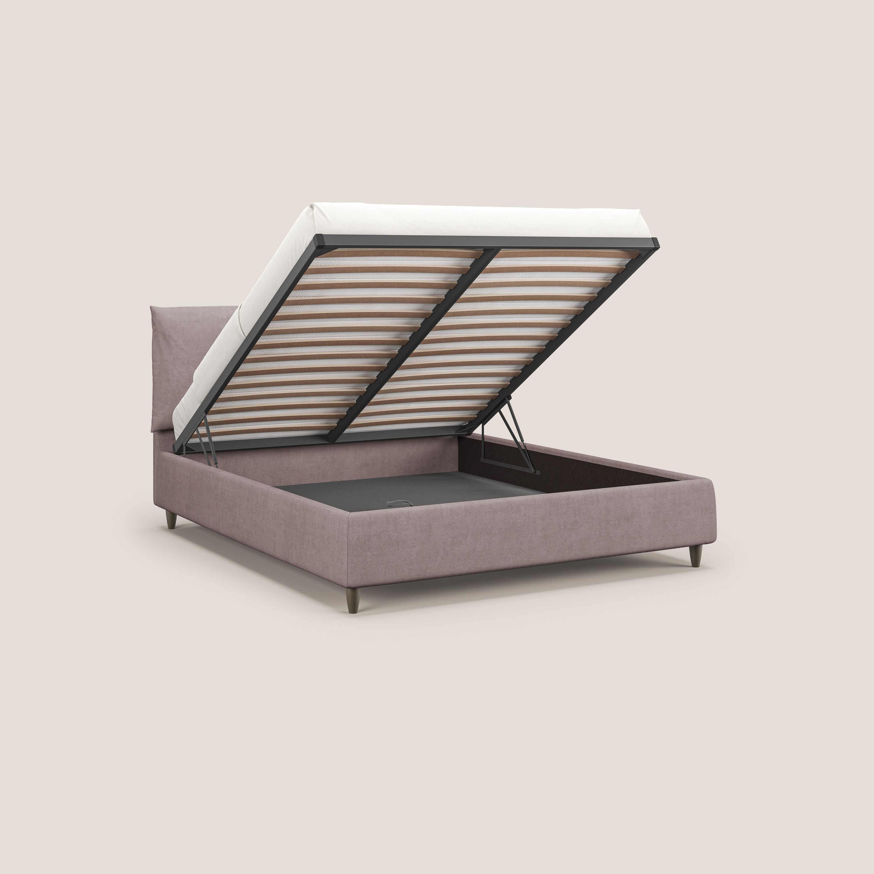 Mariana letto imbottito contenitore con cuscini in tessuto impermeabile T02 rosa - divani.store