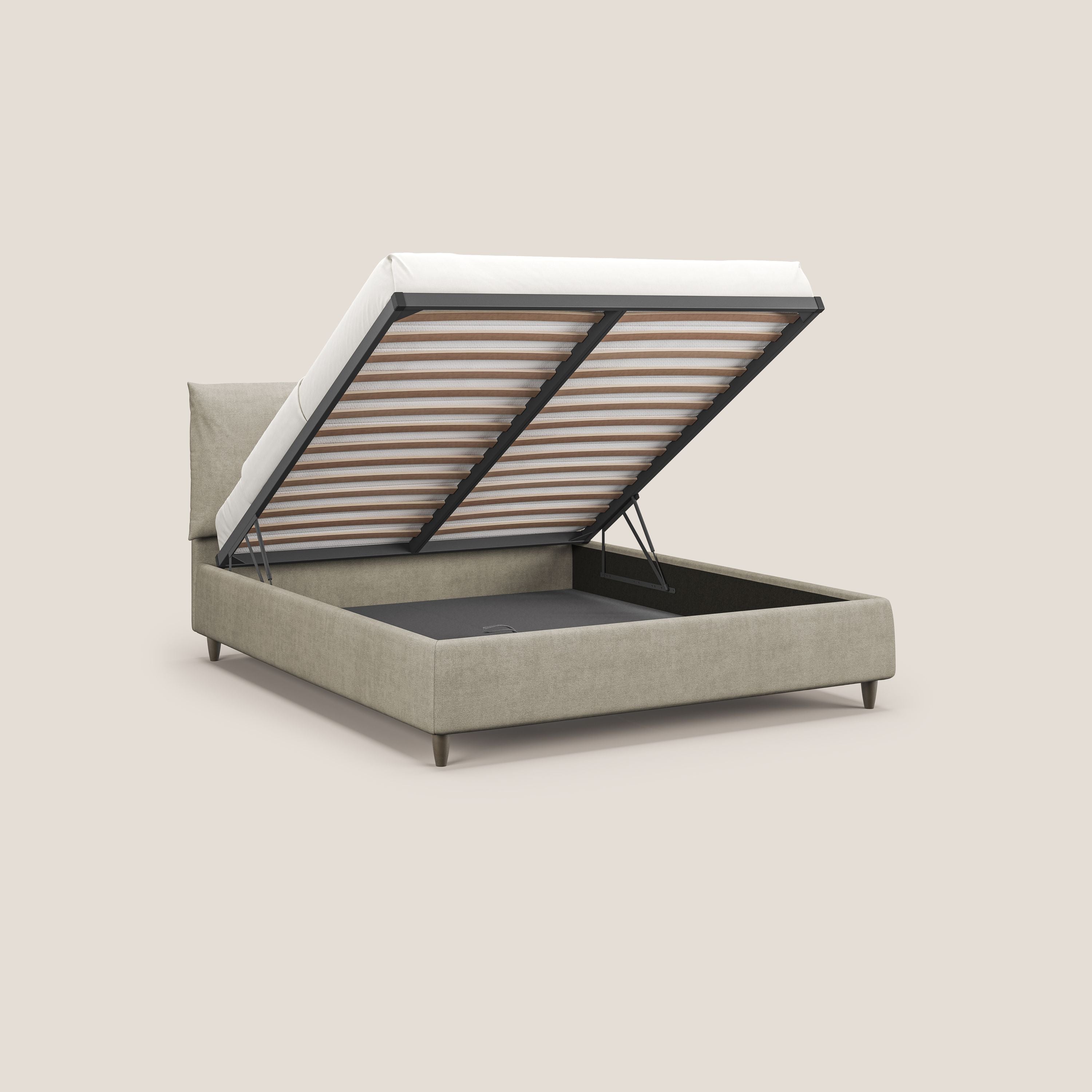 Mariana letto imbottito contenitore con cuscini in tessuto impermeabile T02 panna - divani.store