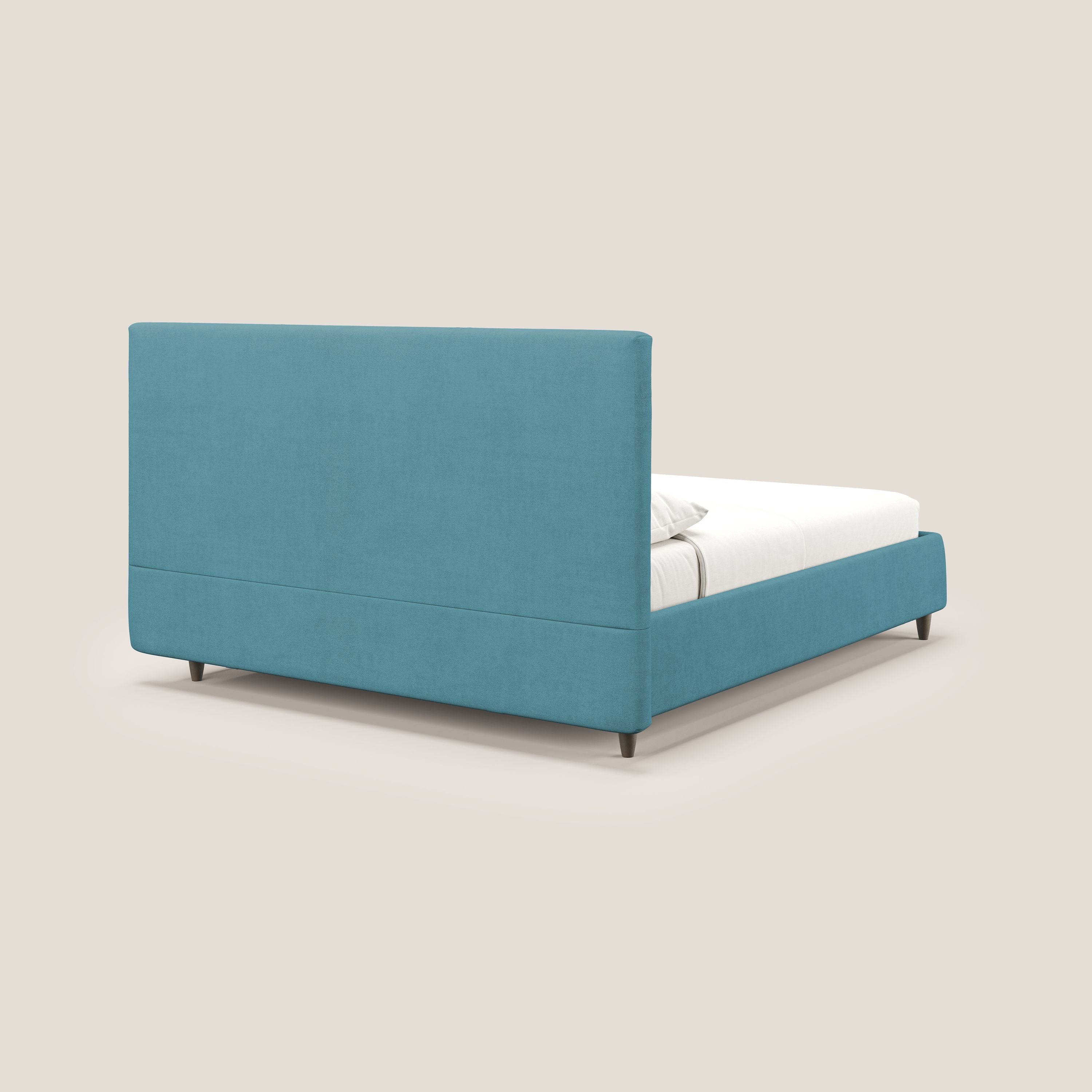 Martina letto imbottito contenitore in tessuto impermeabile T02 azzurro - divani.store