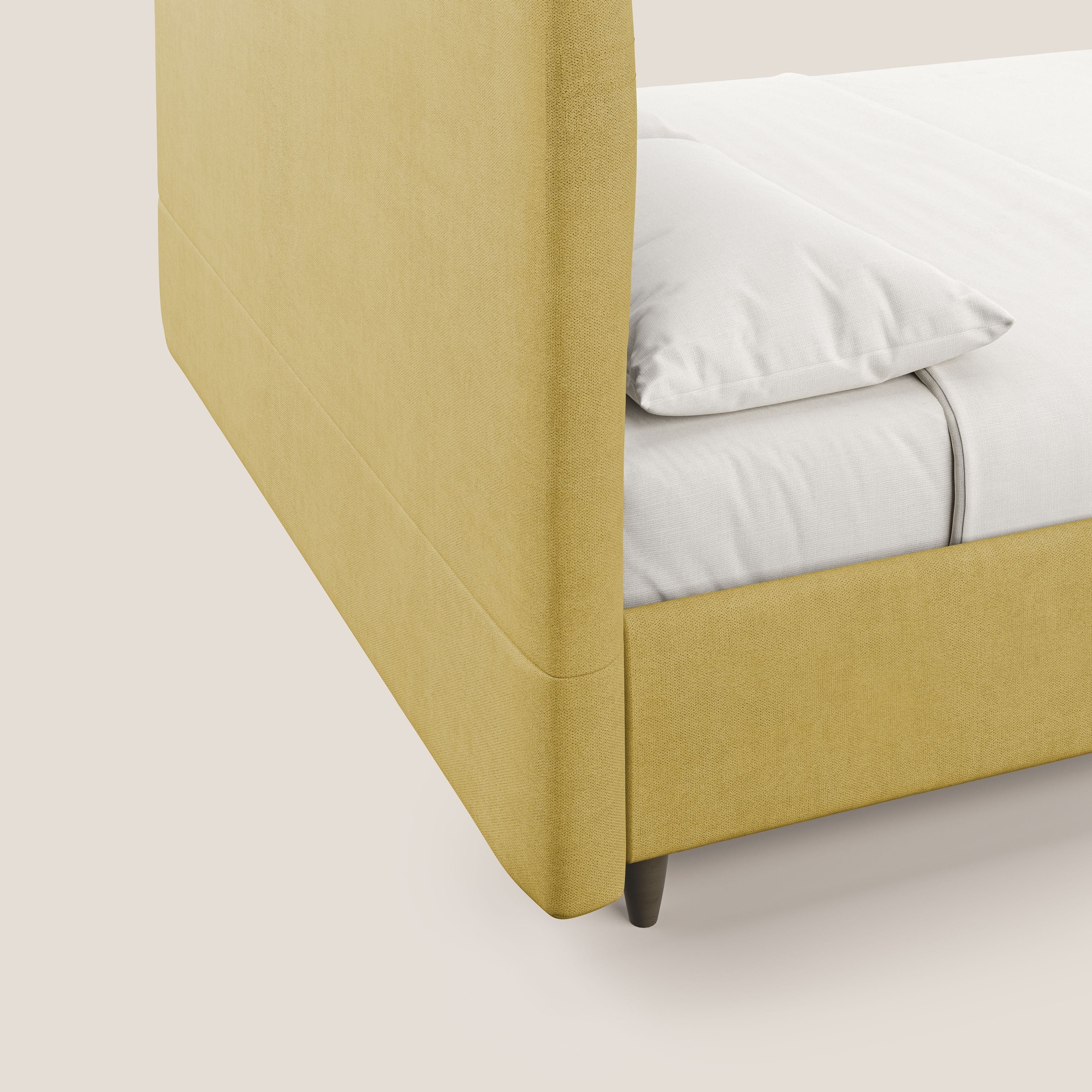 Martina letto imbottito contenitore in tessuto impermeabile T02 giallo - divani.store