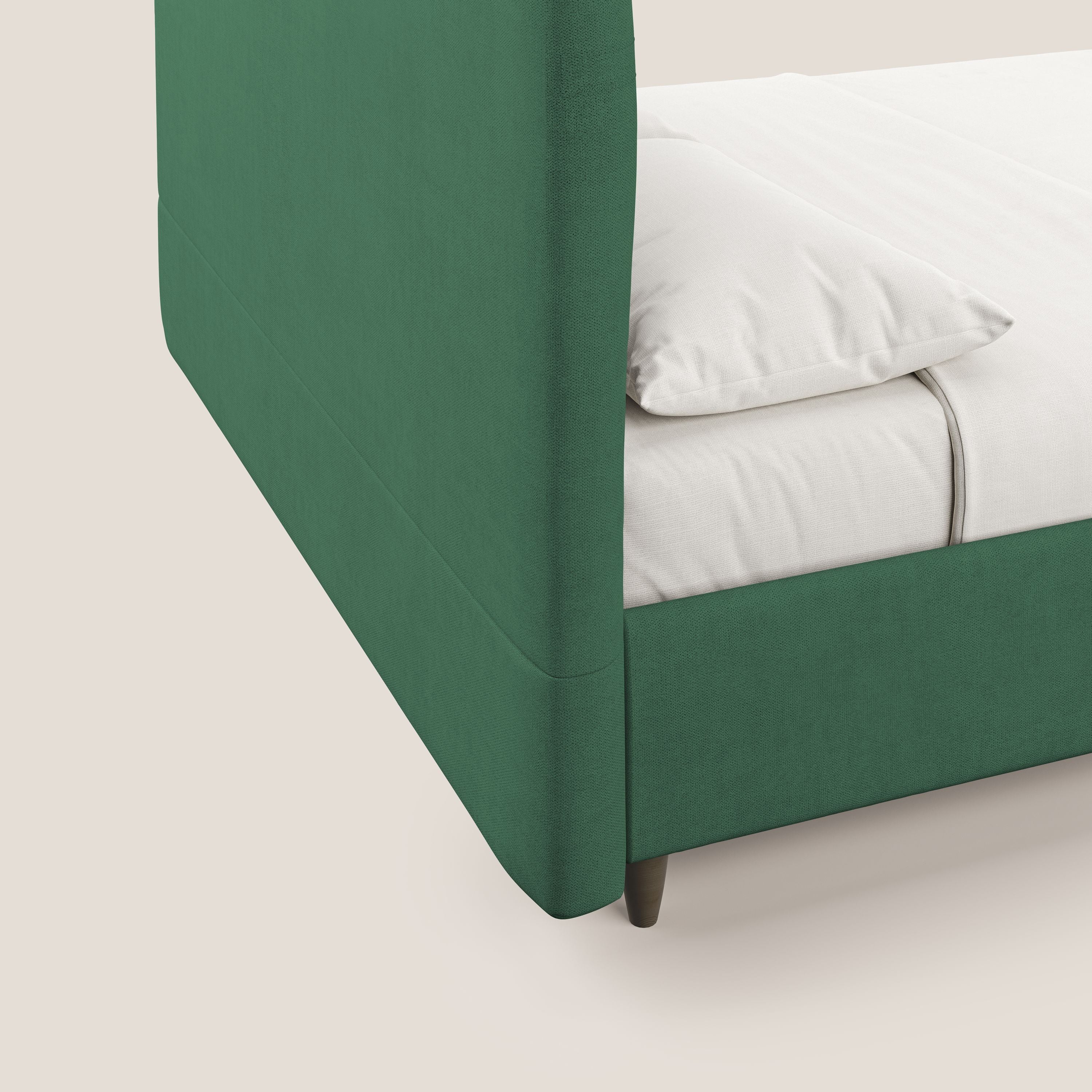 Martina letto imbottito contenitore in tessuto impermeabile T02 verde - divani.store