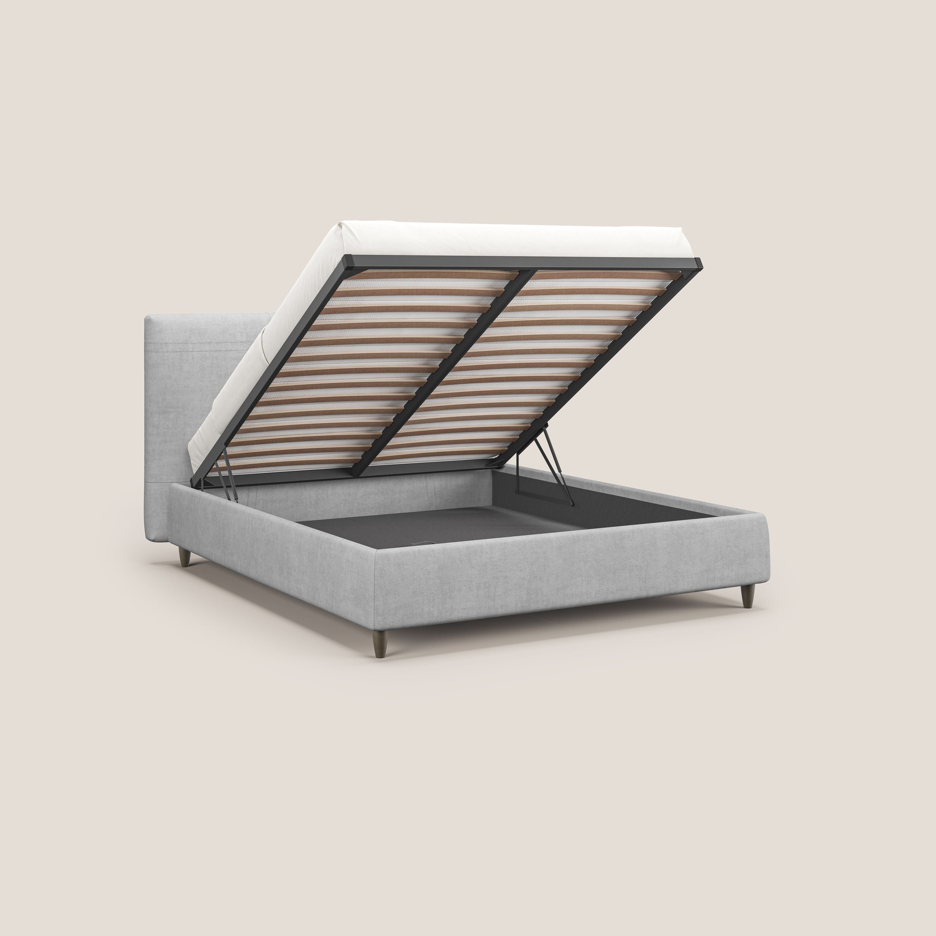 Martina letto imbottito contenitore in tessuto impermeabile T02 grigio chiaro - divani.store