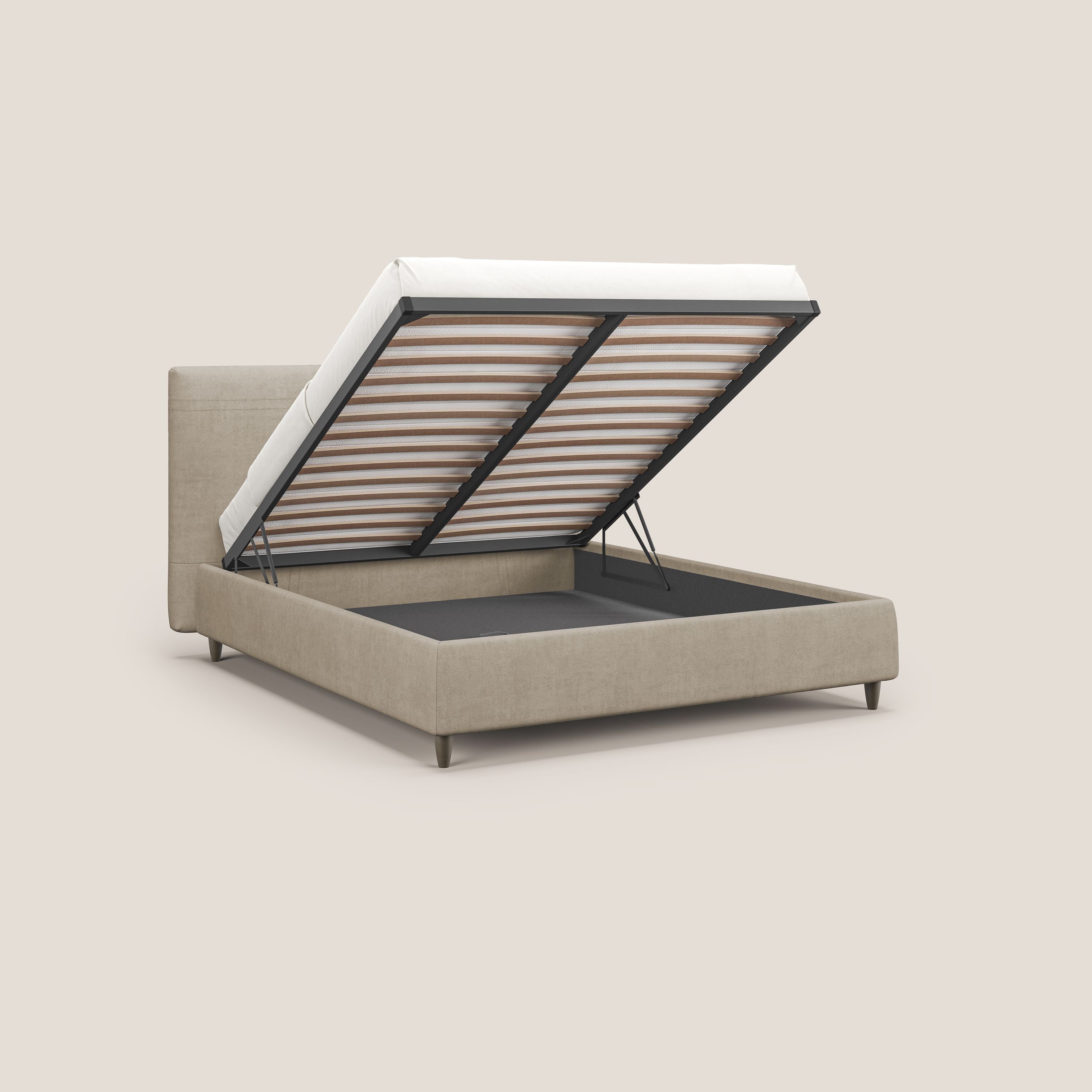 Martina letto imbottito contenitore in tessuto impermeabile T02 beige - divani.store