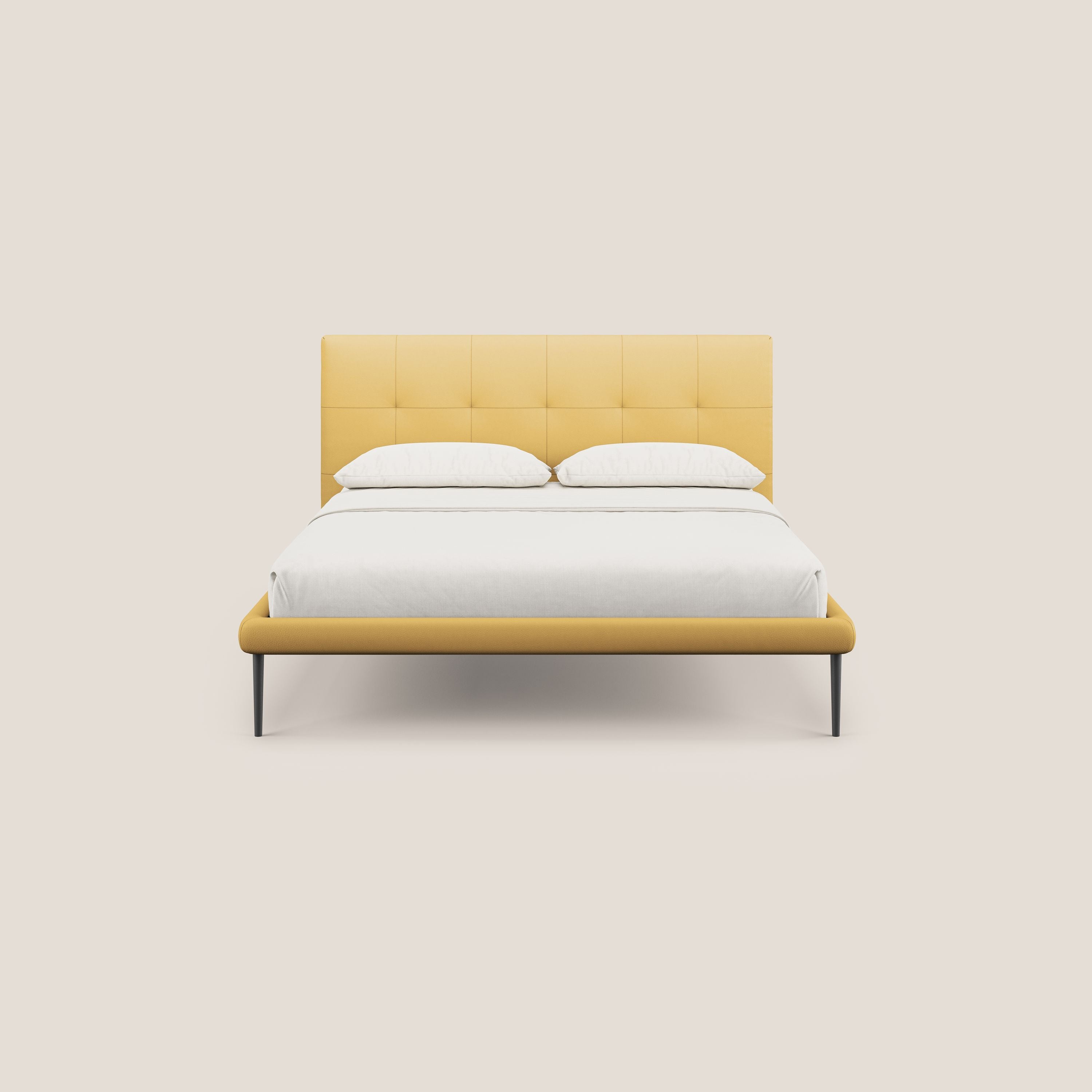 Midori letto imbottito trapuntato in ecopelle con piedini alti T04 giallo - divani.store