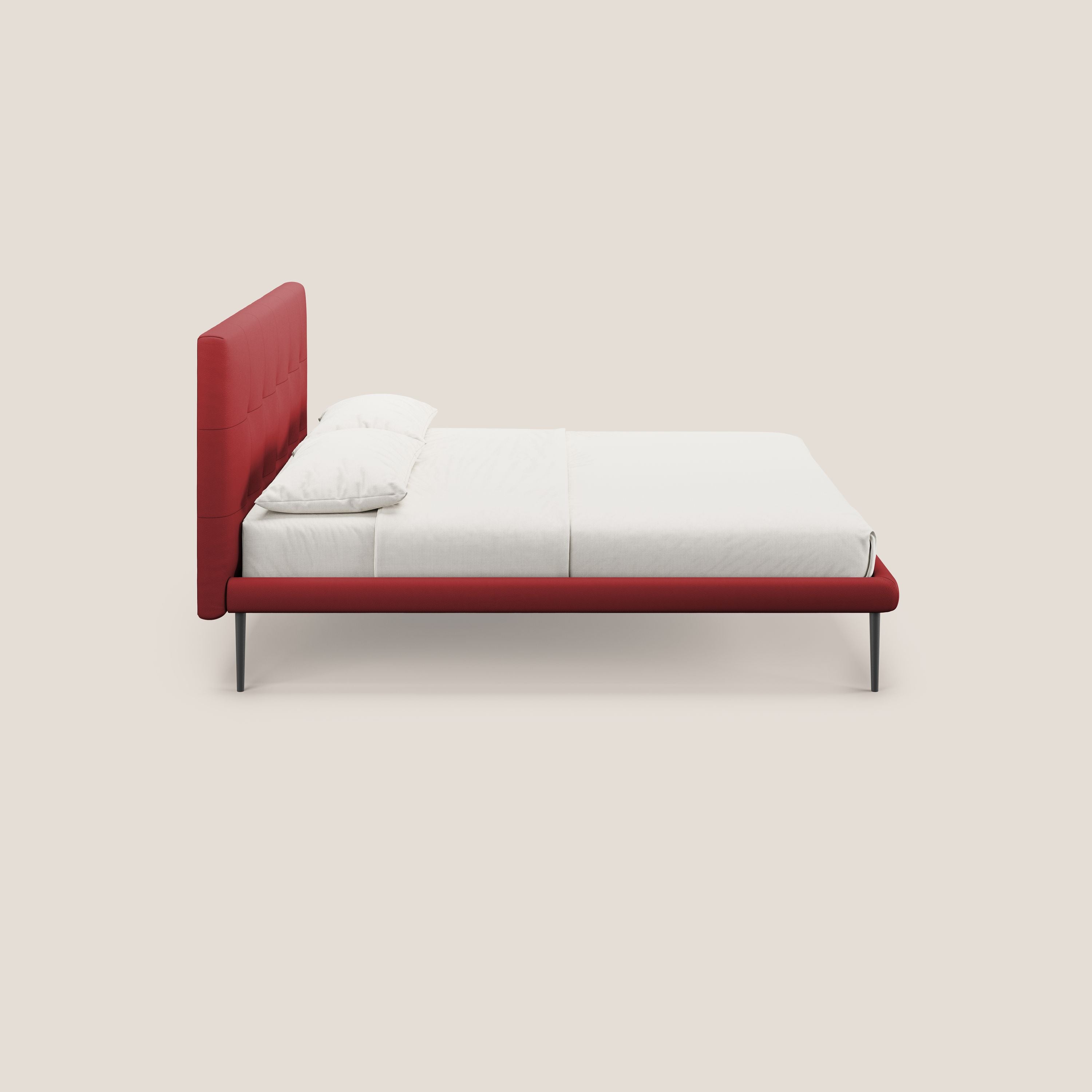 Midori letto imbottito trapuntato in ecopelle con piedini alti T04 rosso - divani.store