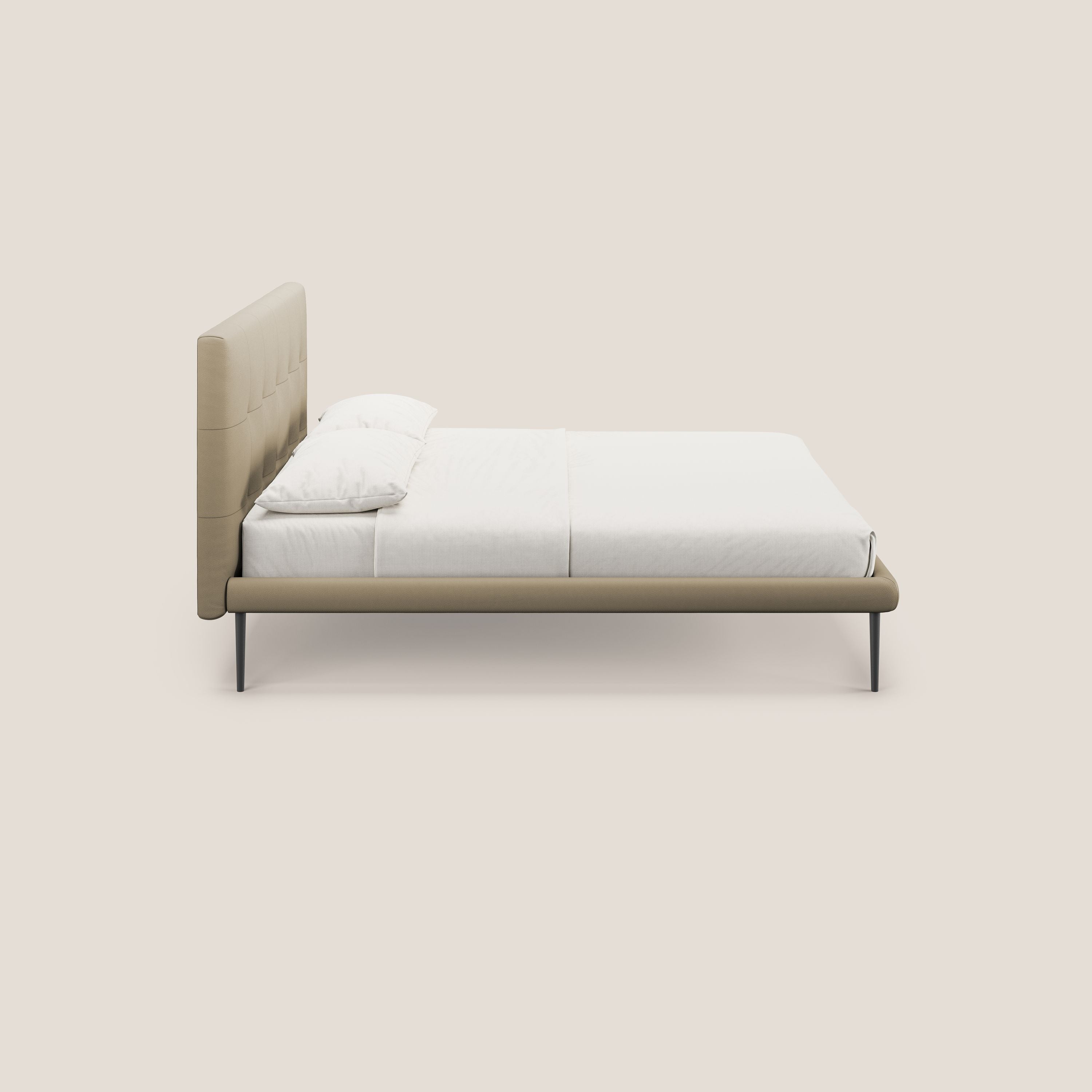 Midori letto imbottito trapuntato in ecopelle con piedini alti T04 beige - divani.store