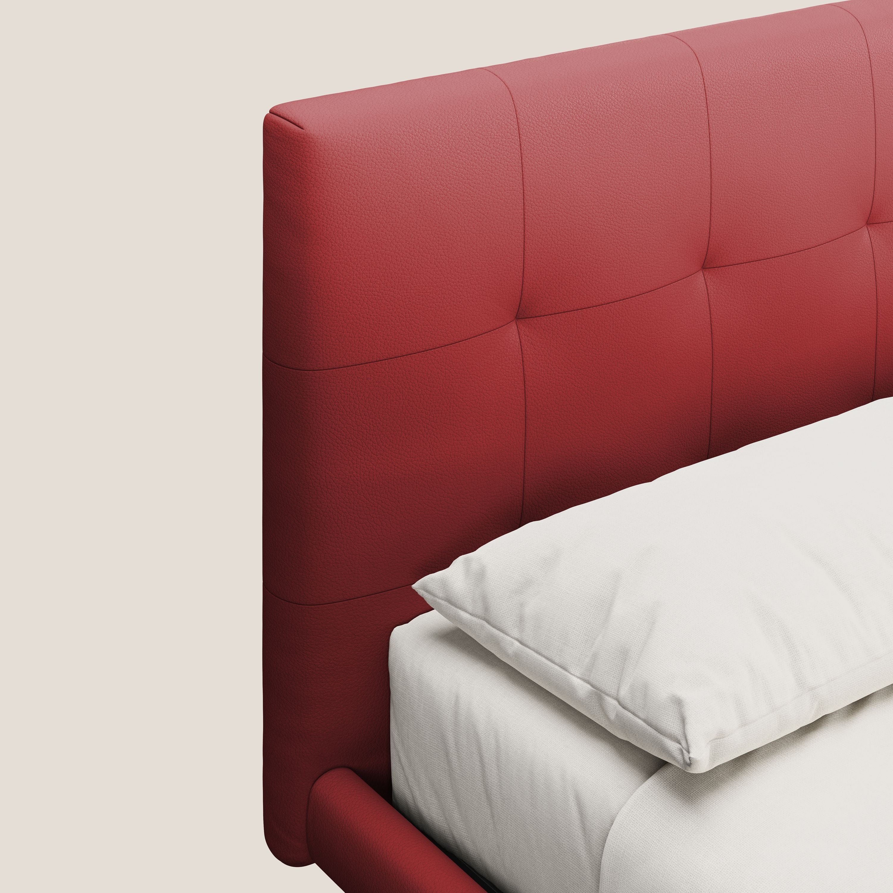 Midori letto imbottito trapuntato in ecopelle con piedini alti T04 rosso - divani.store