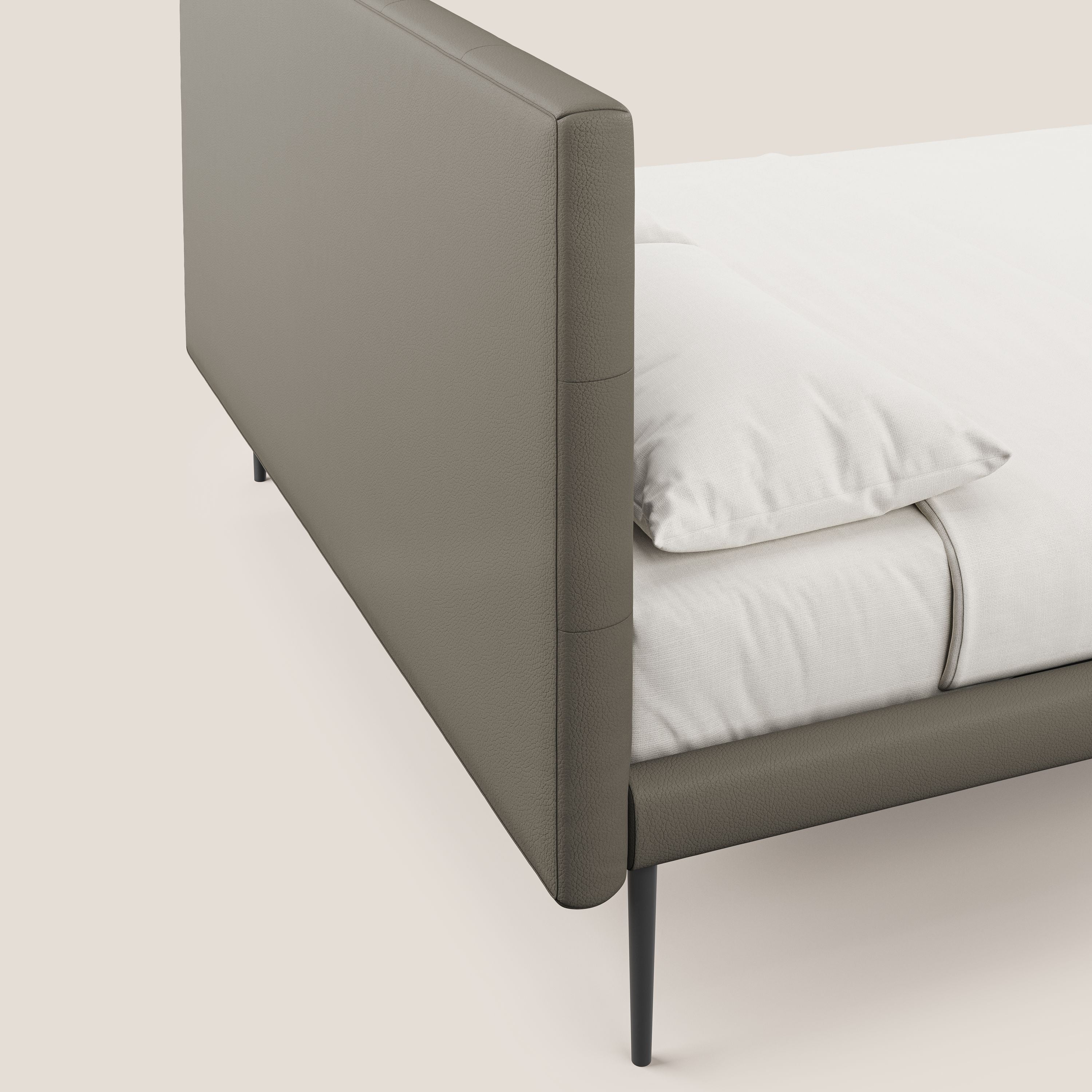 Midori letto imbottito trapuntato in ecopelle con piedini alti T04 talpa - divani.store