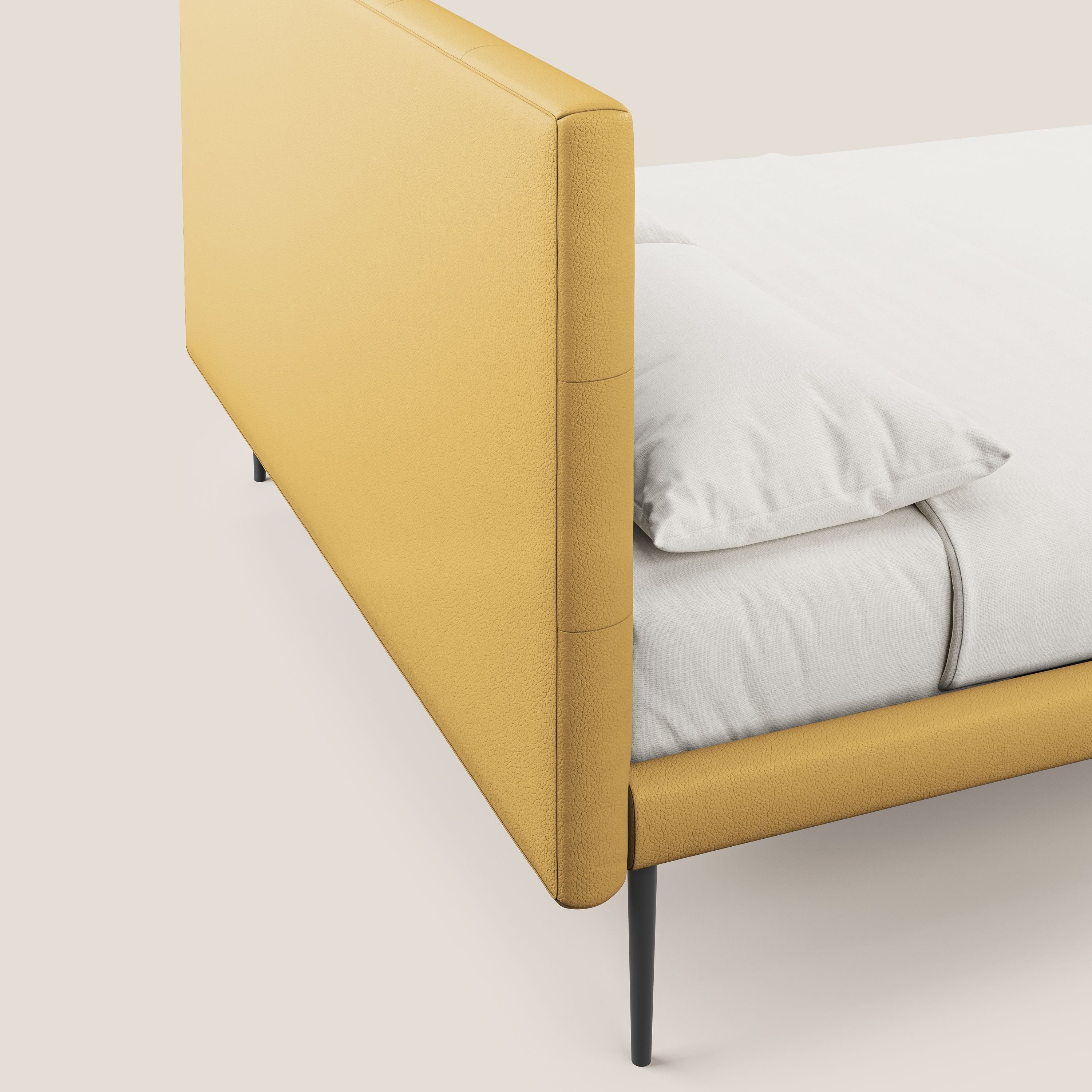 Midori letto imbottito trapuntato in ecopelle con piedini alti T04 giallo - divani.store