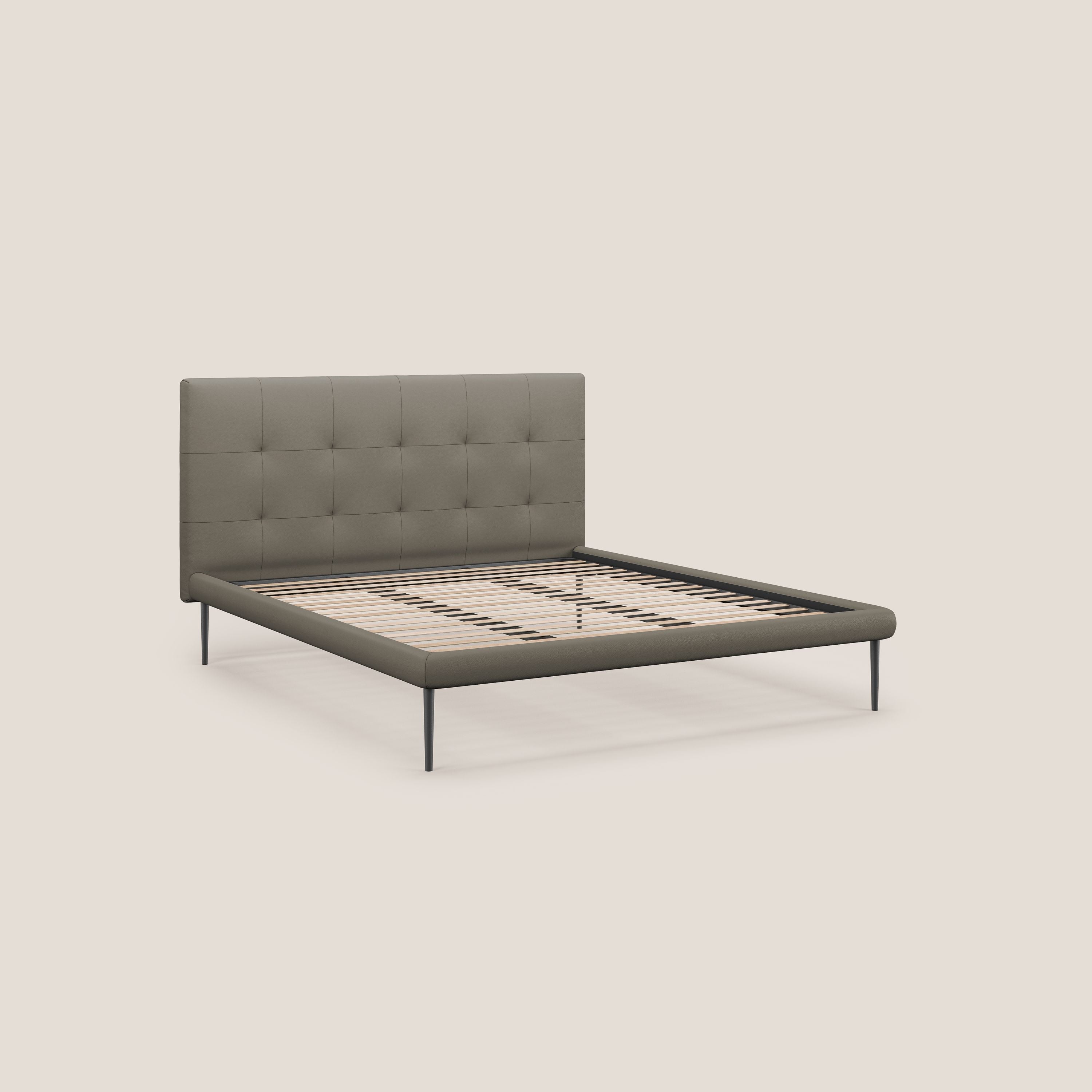 Midori letto imbottito trapuntato in ecopelle con piedini alti T04 talpa - divani.store