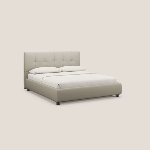 Minato letto imbottito contenitore con testata trapuntata in ecopelle impermeabile T04 tortora - divani.store