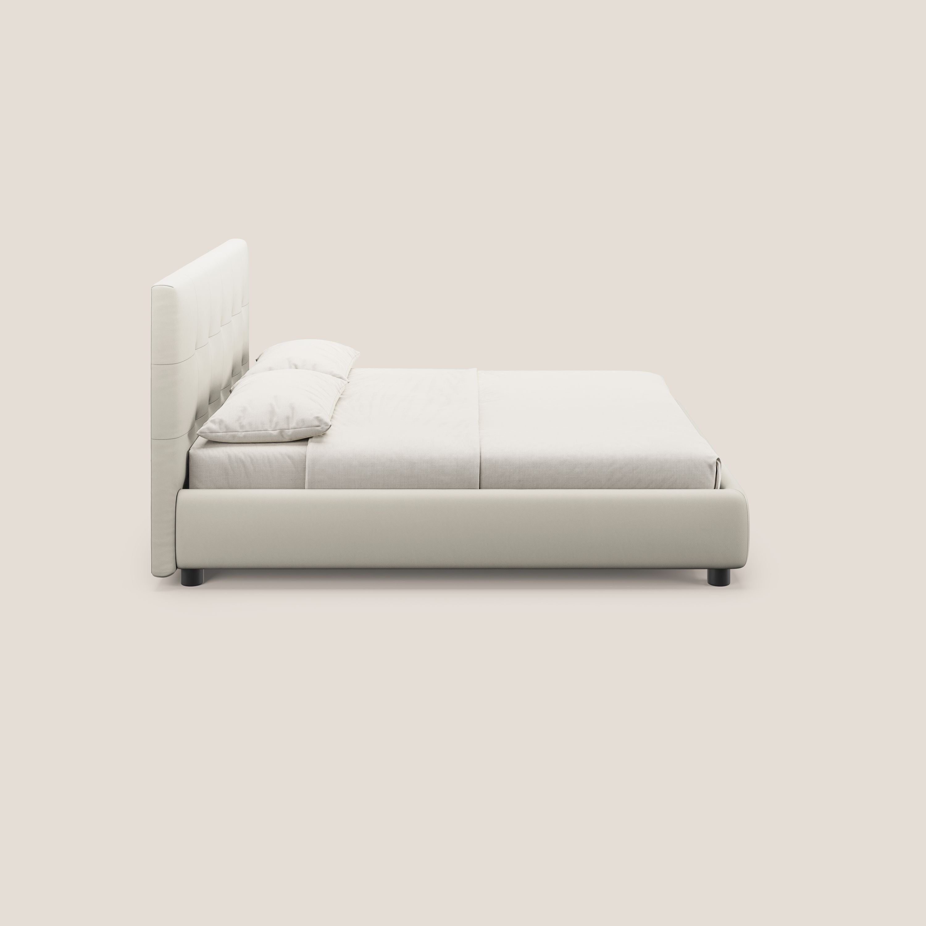 Minato letto imbottito contenitore con testata trapuntata in ecopelle impermeabile T04 bianco - divani.store