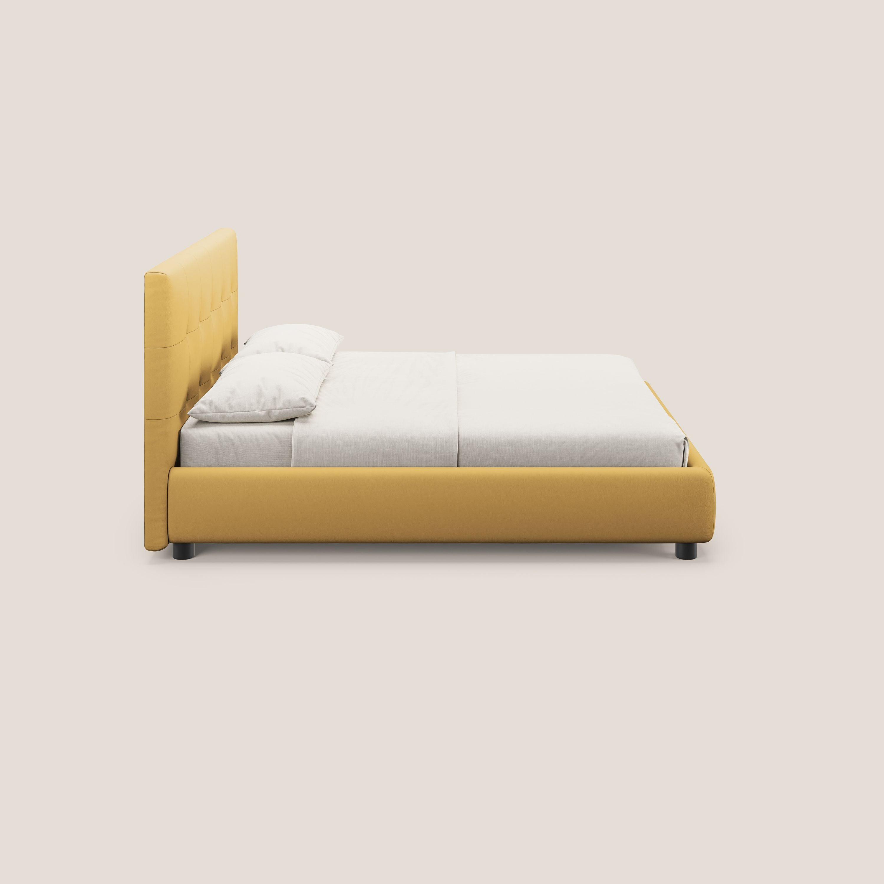 Minato letto imbottito contenitore con testata trapuntata in ecopelle impermeabile T04 giallo - divani.store