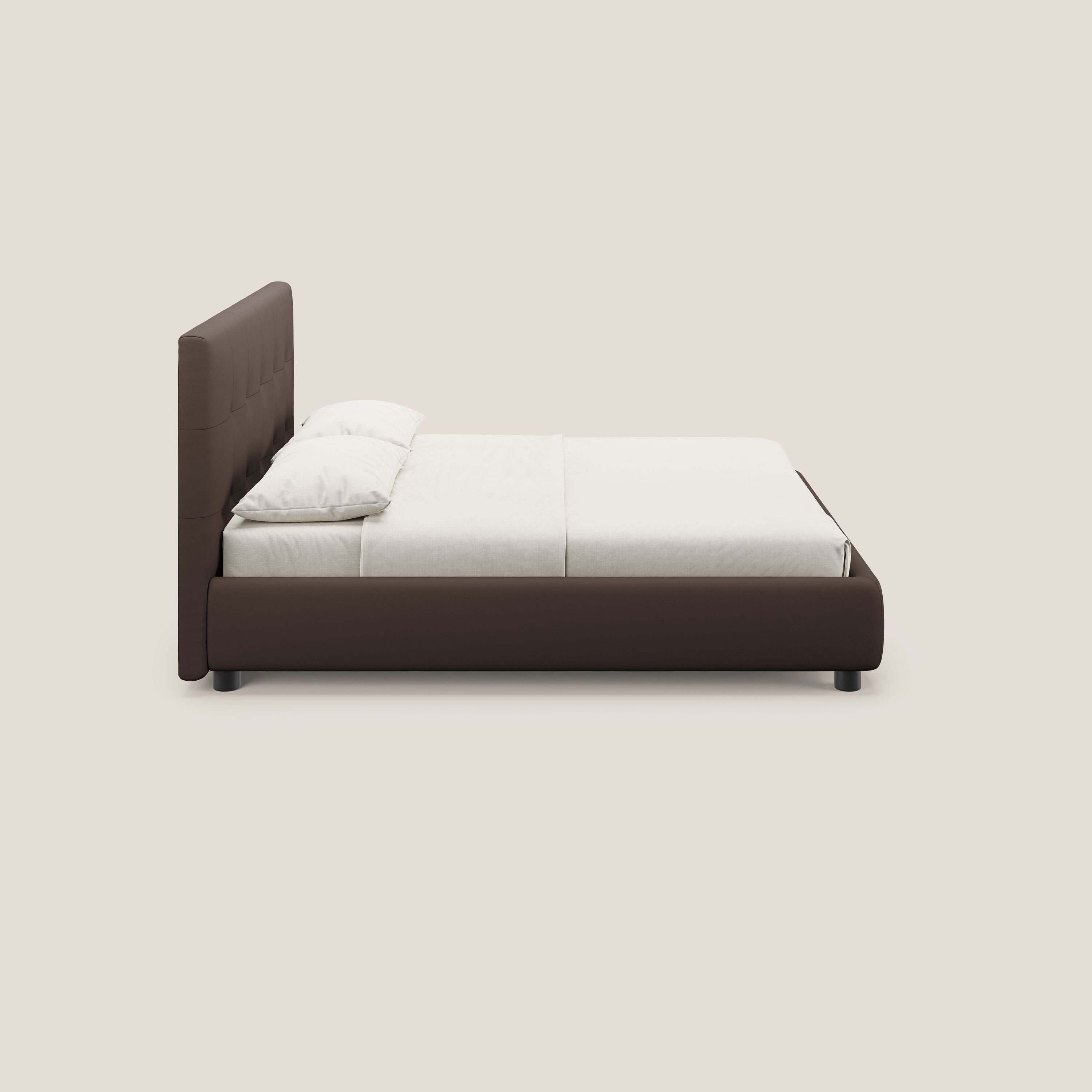 Minato letto imbottito contenitore con testata trapuntata in ecopelle impermeabile T04 marrone - divani.store
