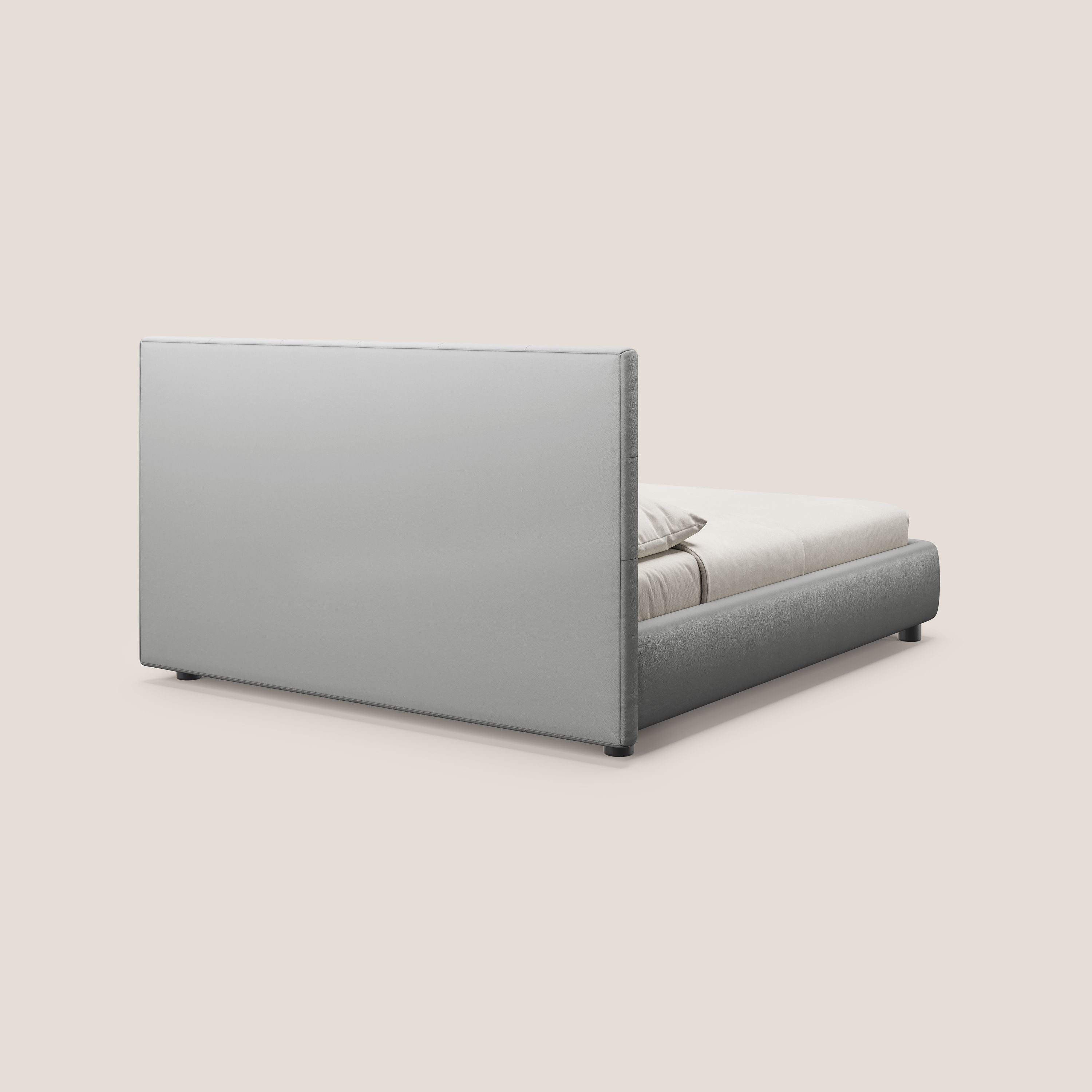 Minato letto imbottito contenitore con testata trapuntata in ecopelle impermeabile T04 grigio chiaro - divani.store