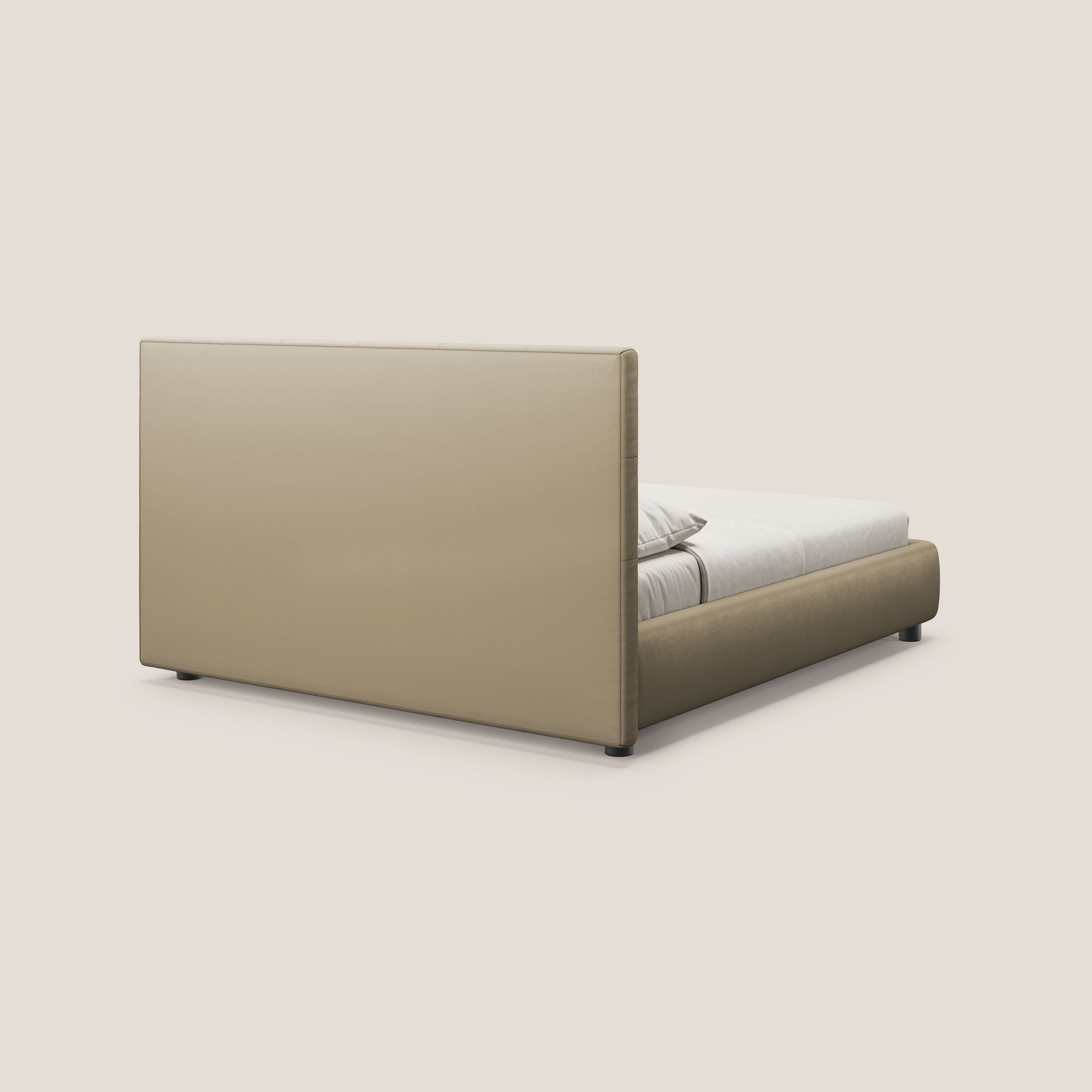 Minato letto imbottito contenitore con testata trapuntata in ecopelle impermeabile T04 beige - divani.store