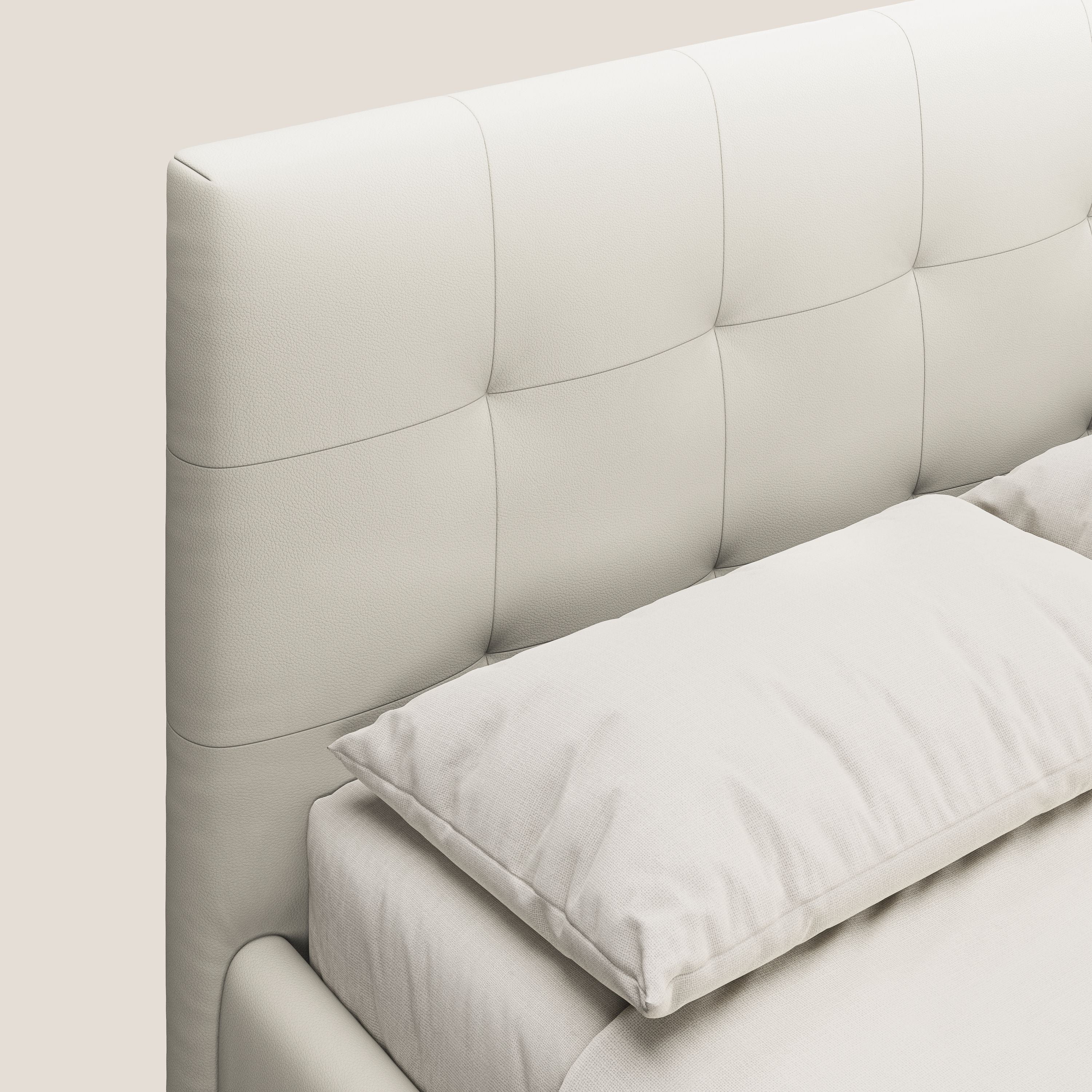 Minato letto imbottito contenitore con testata trapuntata in ecopelle impermeabile T04 bianco - divani.store