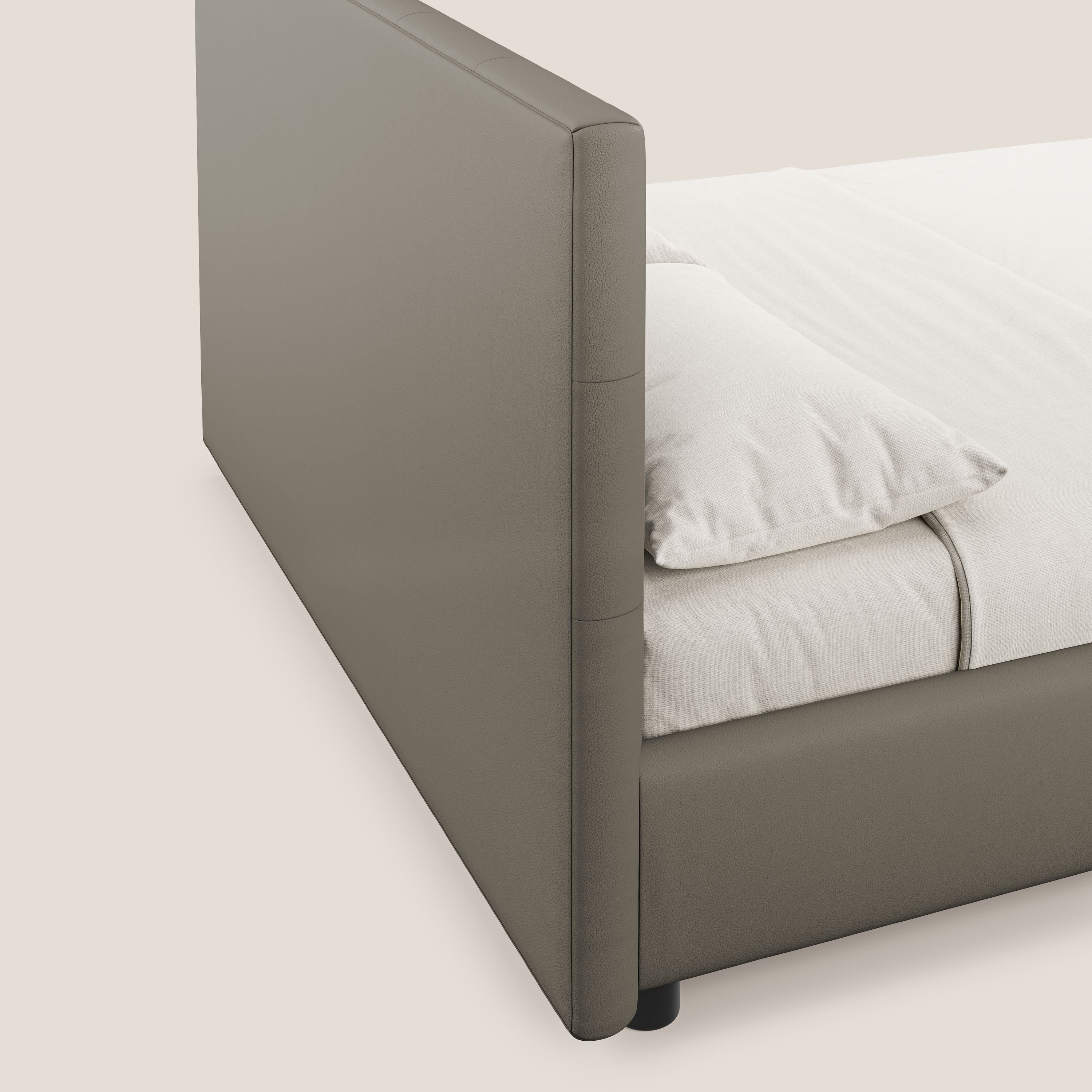 Minato letto imbottito contenitore con testata trapuntata in ecopelle impermeabile T04 talpa - divani.store