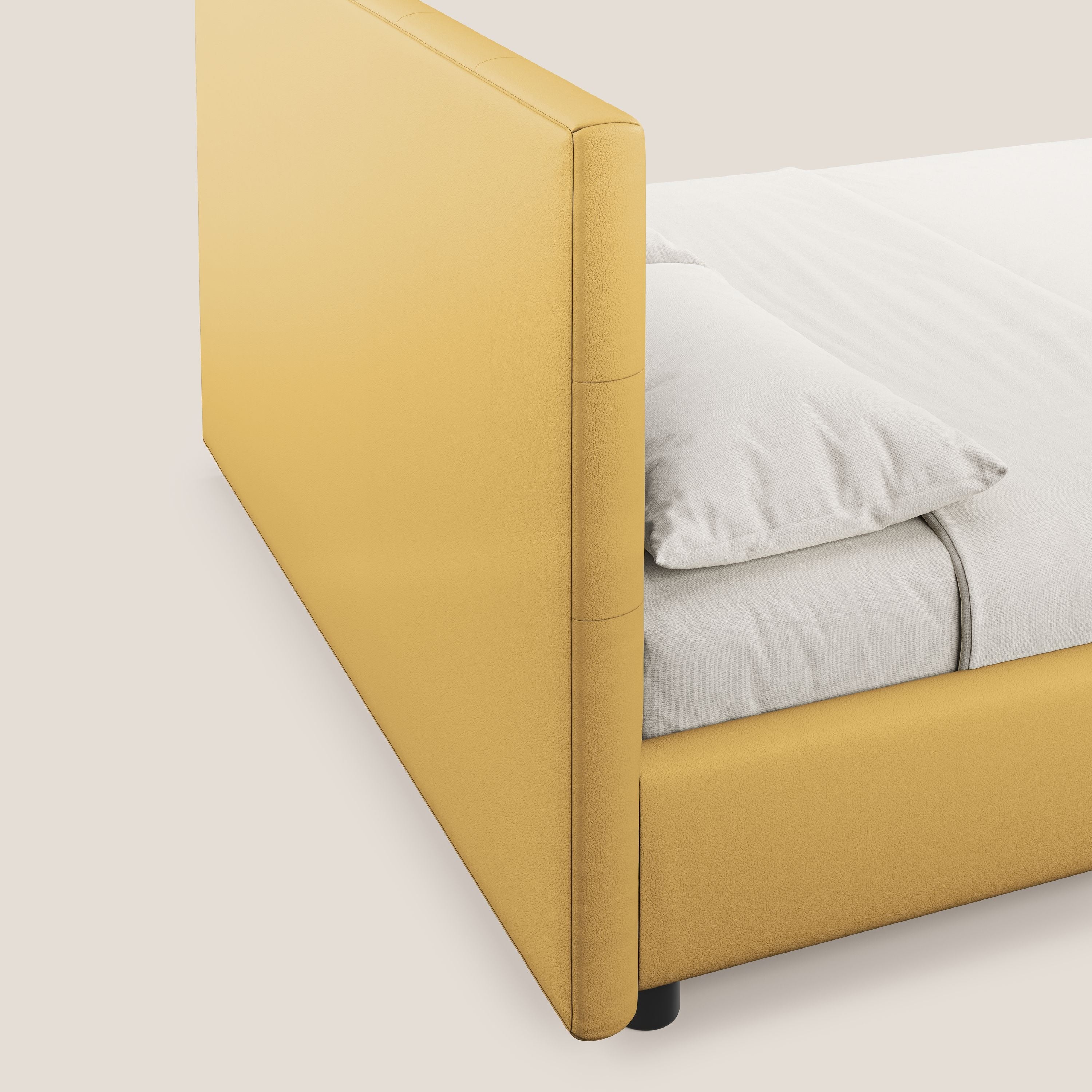 Minato letto imbottito contenitore con testata trapuntata in ecopelle impermeabile T04 giallo - divani.store