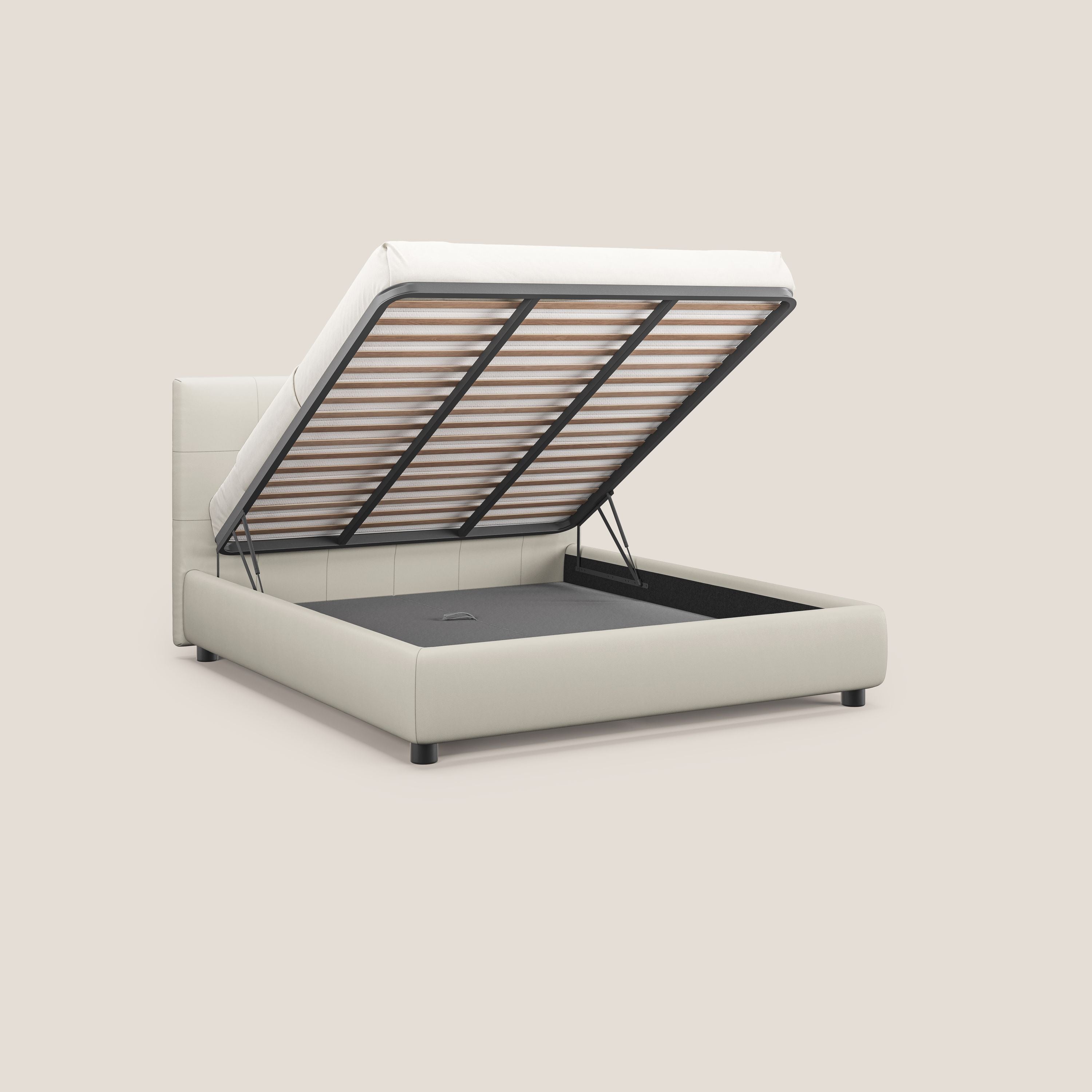 Minato letto imbottito contenitore con testata trapuntata in ecopelle impermeabile T04 bianco - divani.store