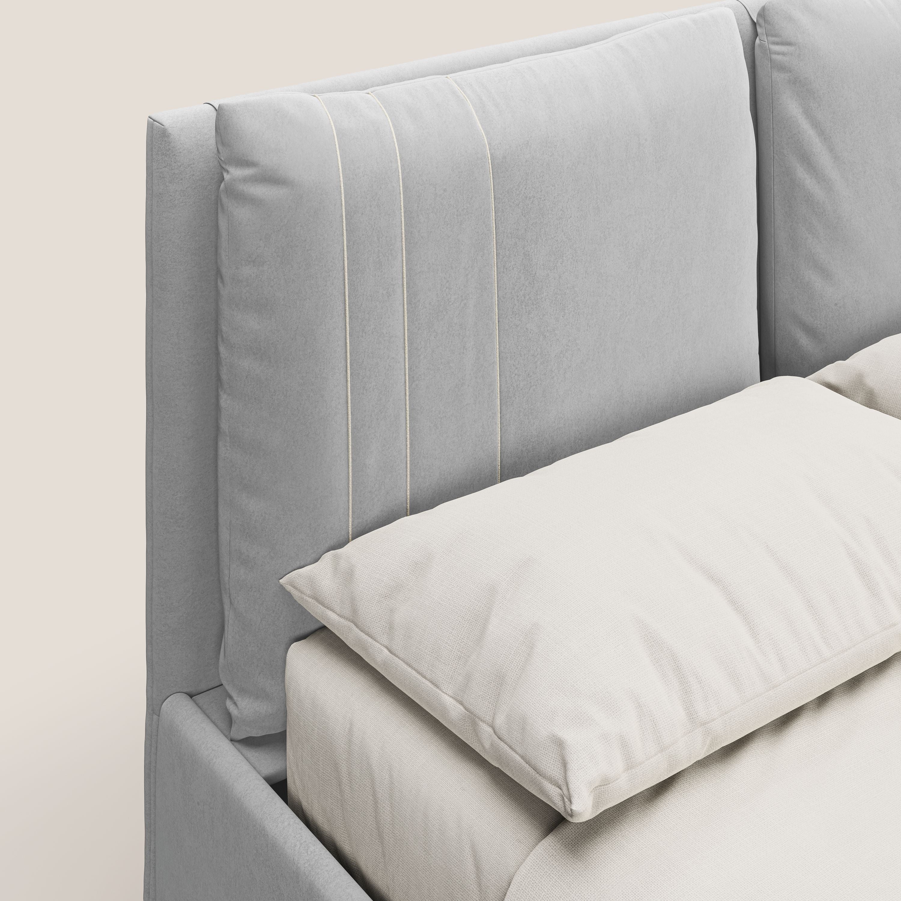 Nathan letto contenitore con cuscini regolabili con tasche in microfibra velluto impermeabile T09 grigio chiaro - divani.store