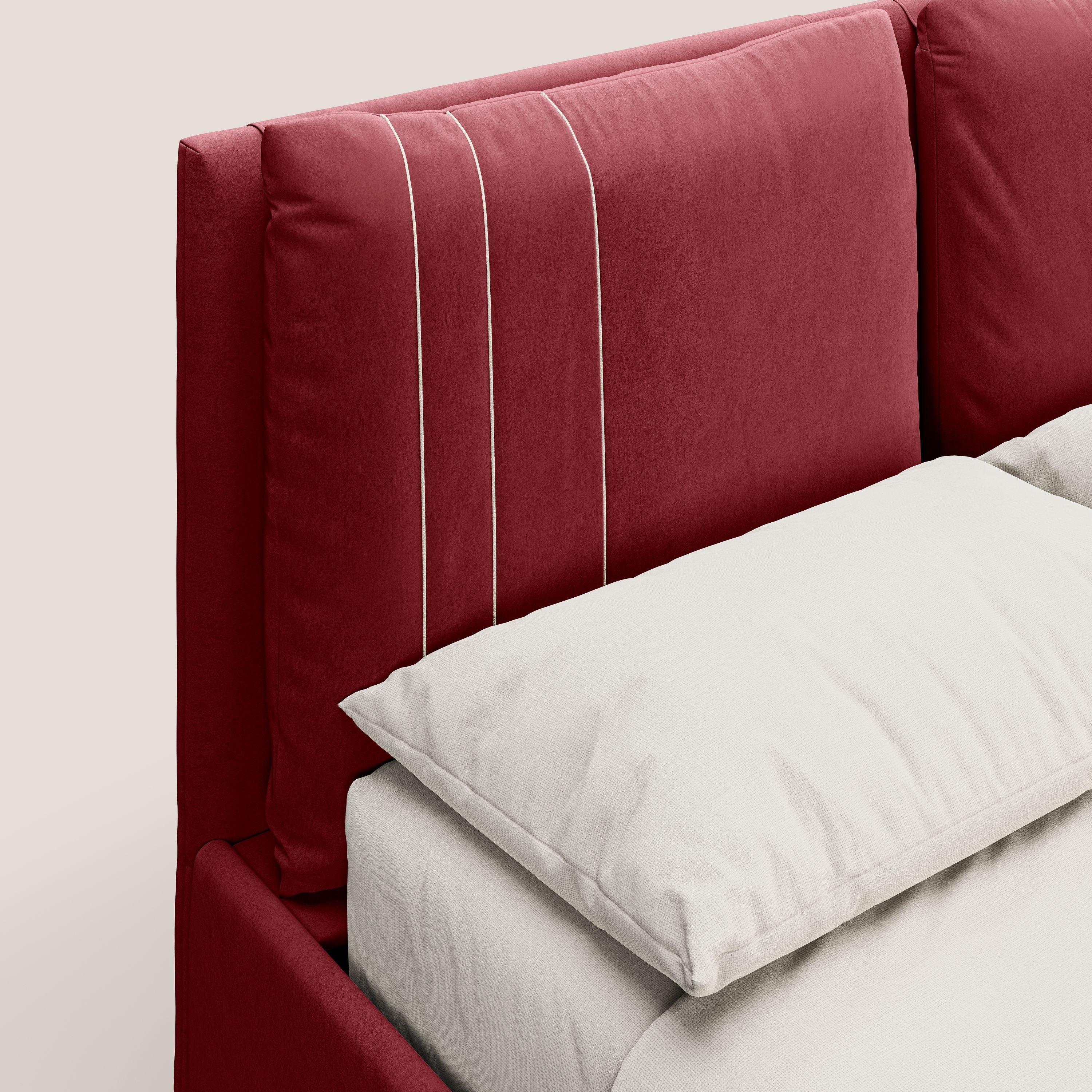 Nathan letto contenitore con cuscini regolabili con tasche in microfibra velluto impermeabile T09 rosso - divani.store