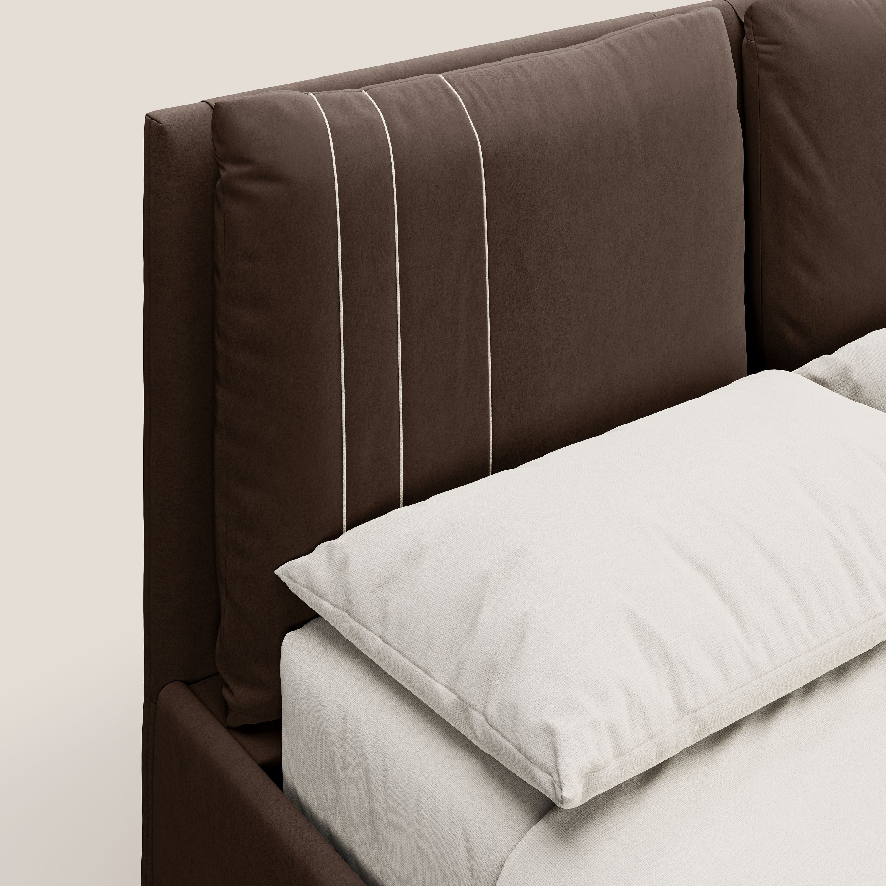 Nathan letto contenitore con cuscini regolabili con tasche in microfibra velluto impermeabile T09 marrone - divani.store