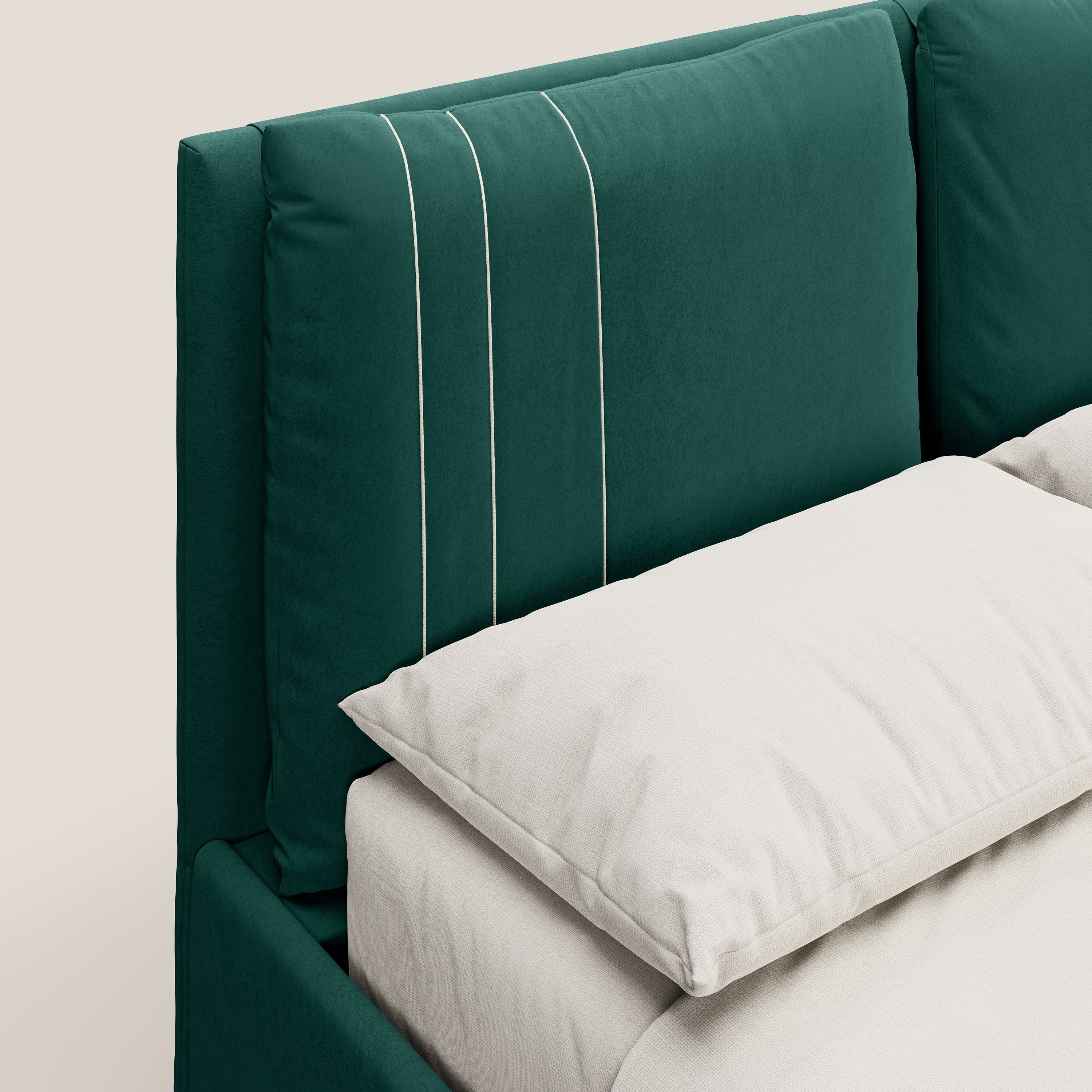 Nathan letto contenitore con cuscini regolabili con tasche in microfibra velluto impermeabile T09 verde - divani.store