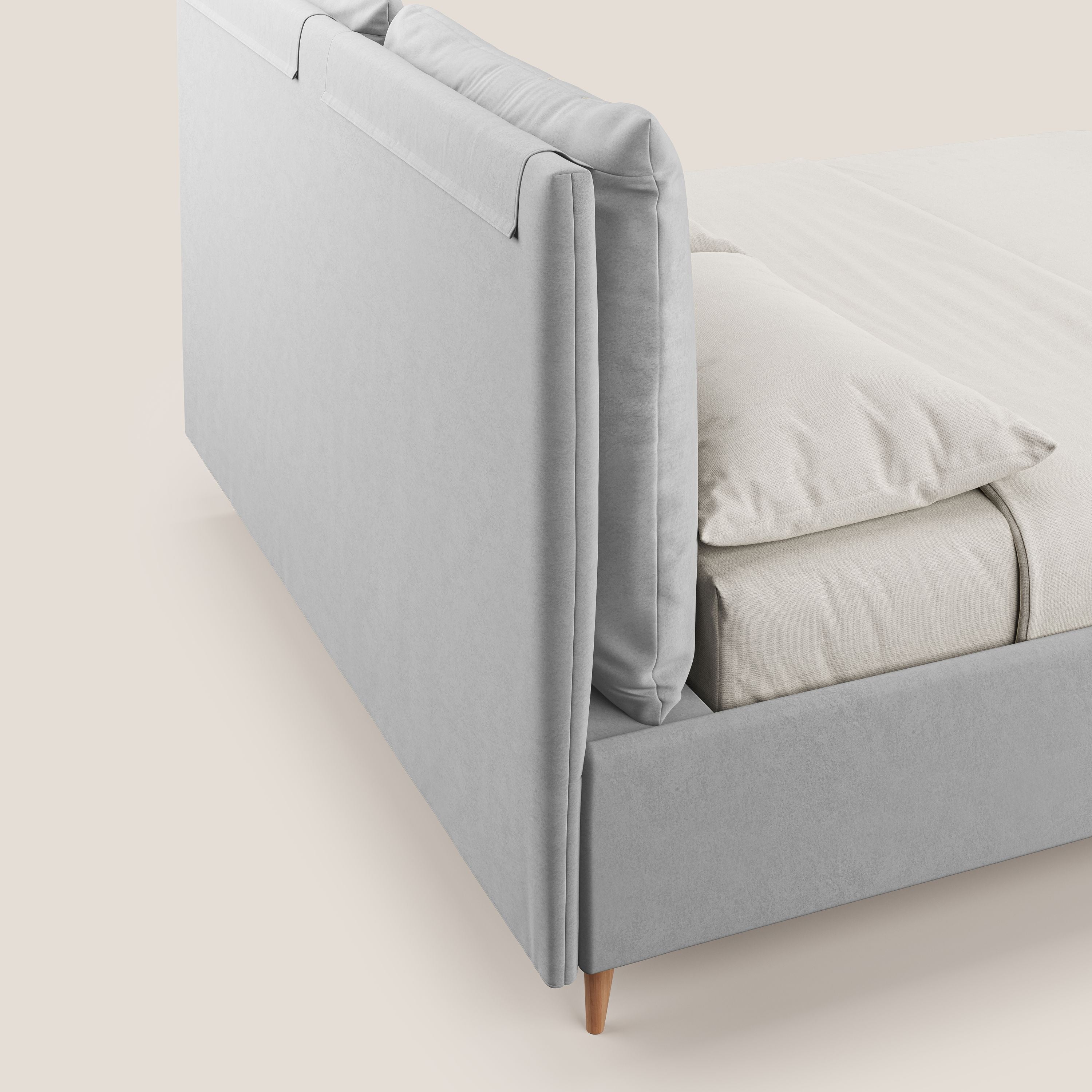 Nathan letto contenitore con cuscini regolabili con tasche in microfibra velluto impermeabile T09 grigio chiaro - divani.store