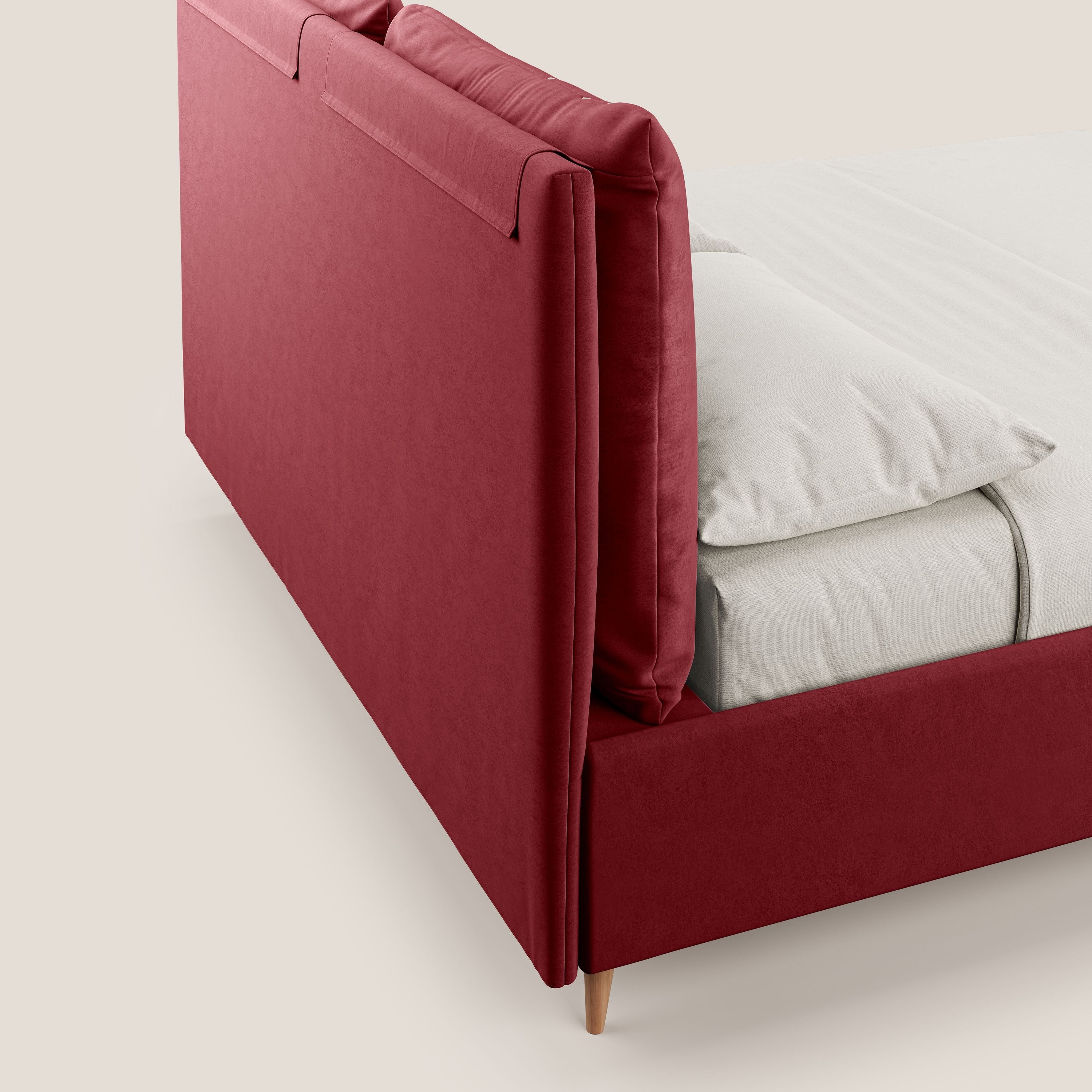 Nathan letto contenitore con cuscini regolabili con tasche in microfibra velluto impermeabile T09 rosso - divani.store