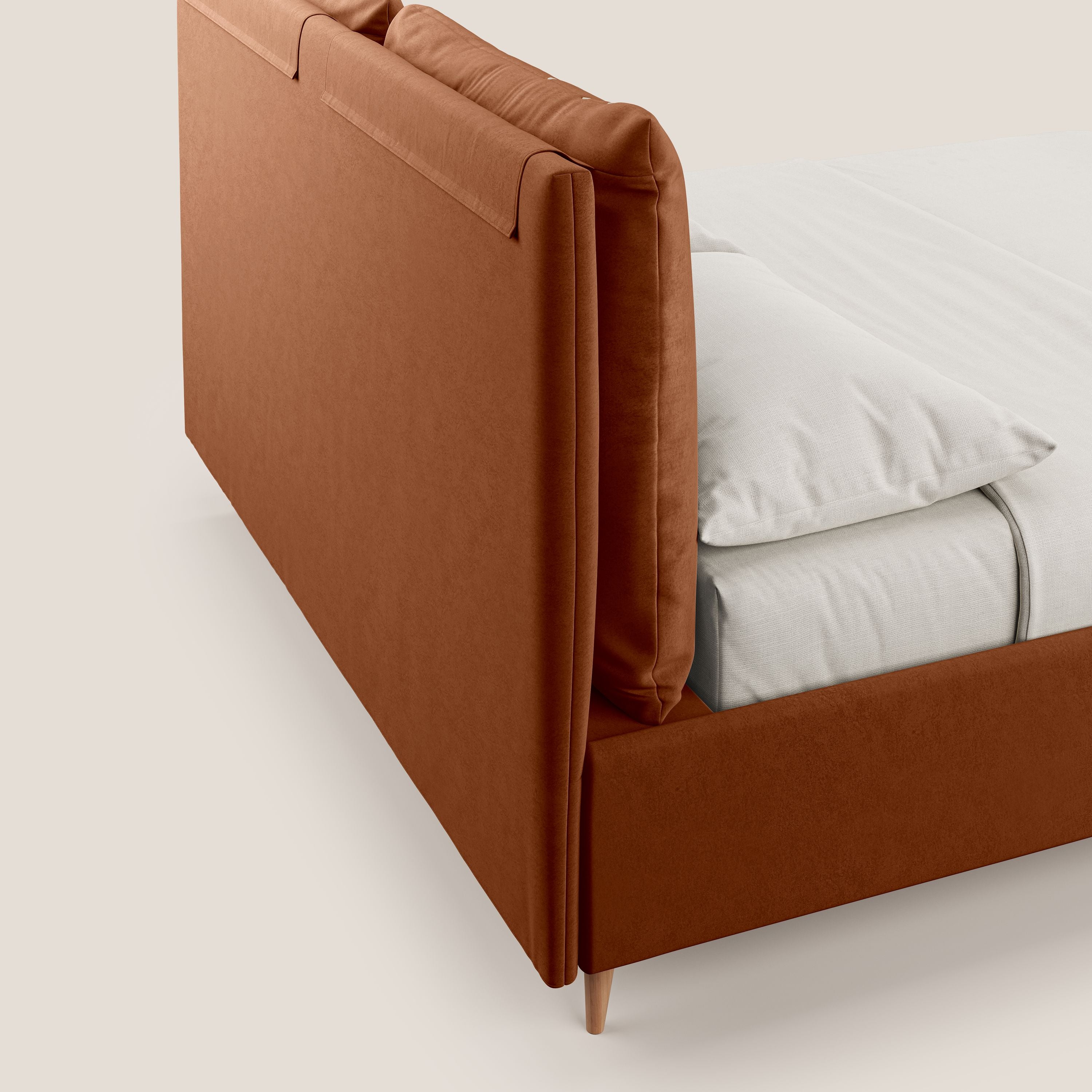 Nathan letto contenitore con cuscini regolabili con tasche in microfibra velluto impermeabile T09 ruggine - divani.store