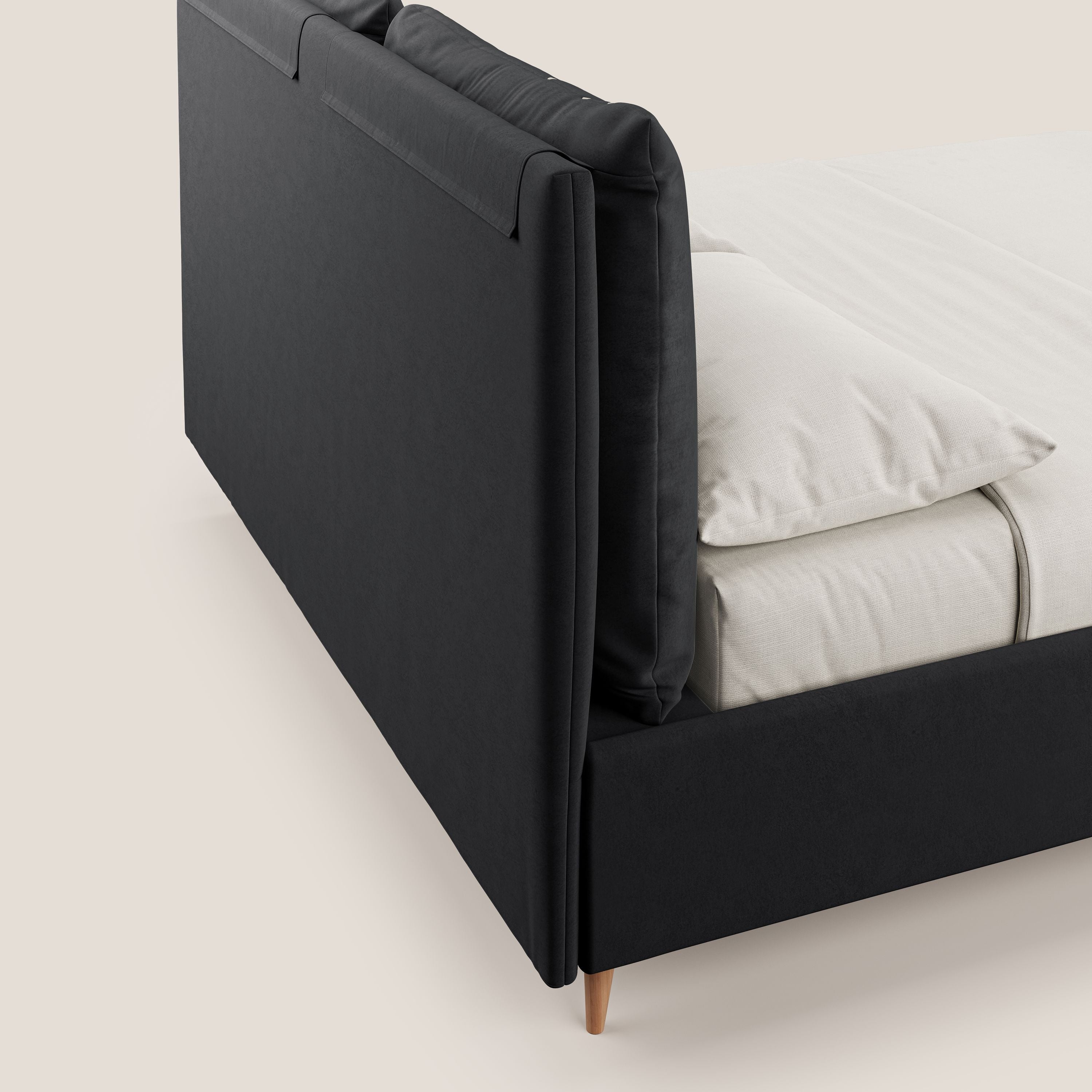 Nathan letto contenitore con cuscini regolabili con tasche in microfibra velluto impermeabile T09 antracite - divani.store