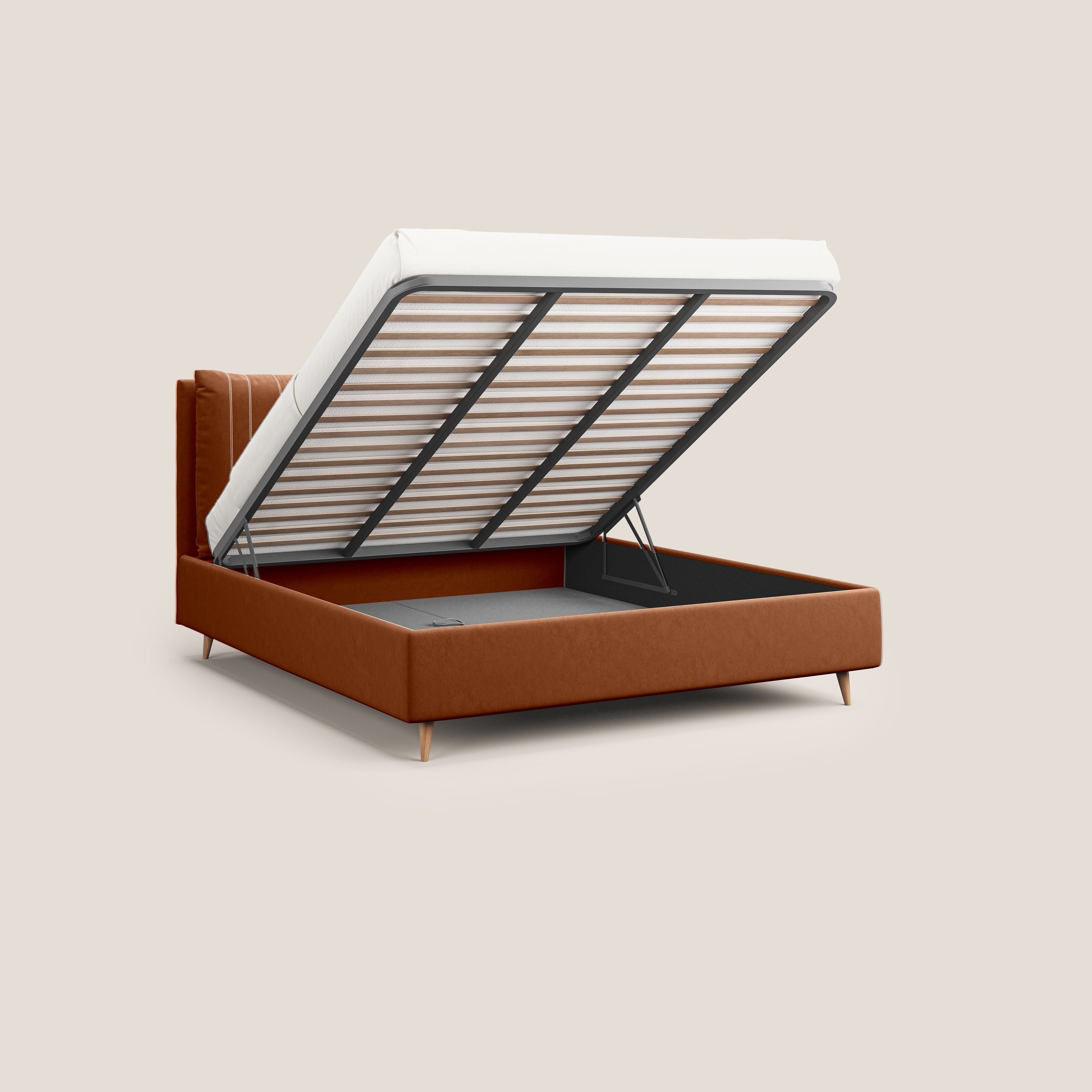 Nathan letto contenitore con cuscini regolabili con tasche in microfibra velluto impermeabile T09 ruggine - divani.store
